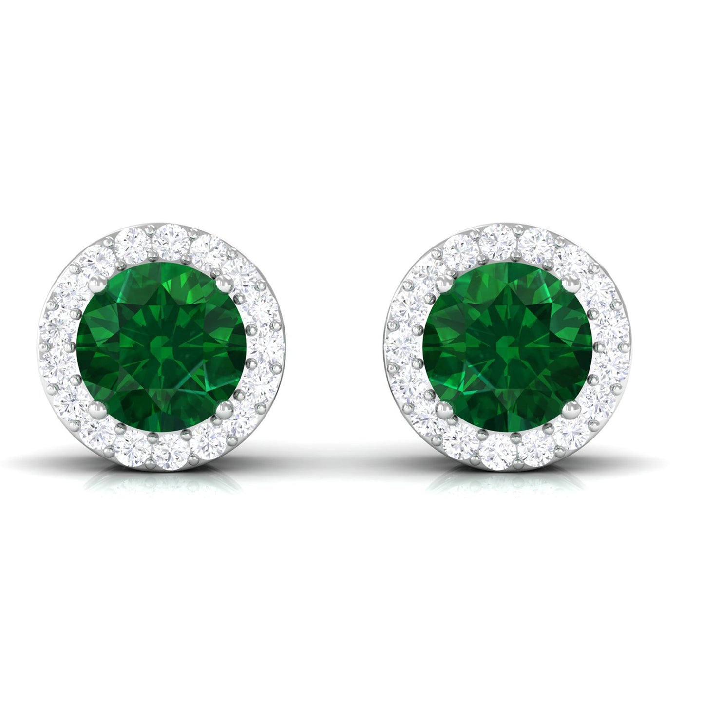 Created Emerald and Diamond Classic Halo Stud Earrings