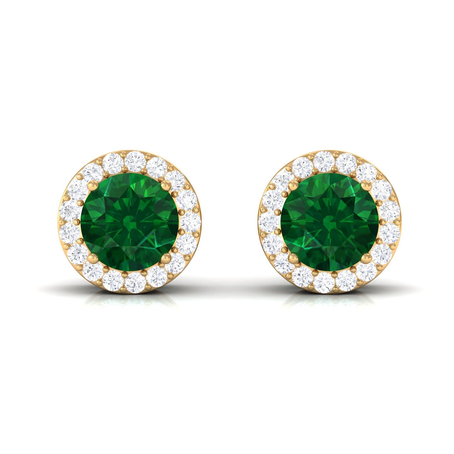 Created Emerald and Diamond Classic Halo Stud Earrings