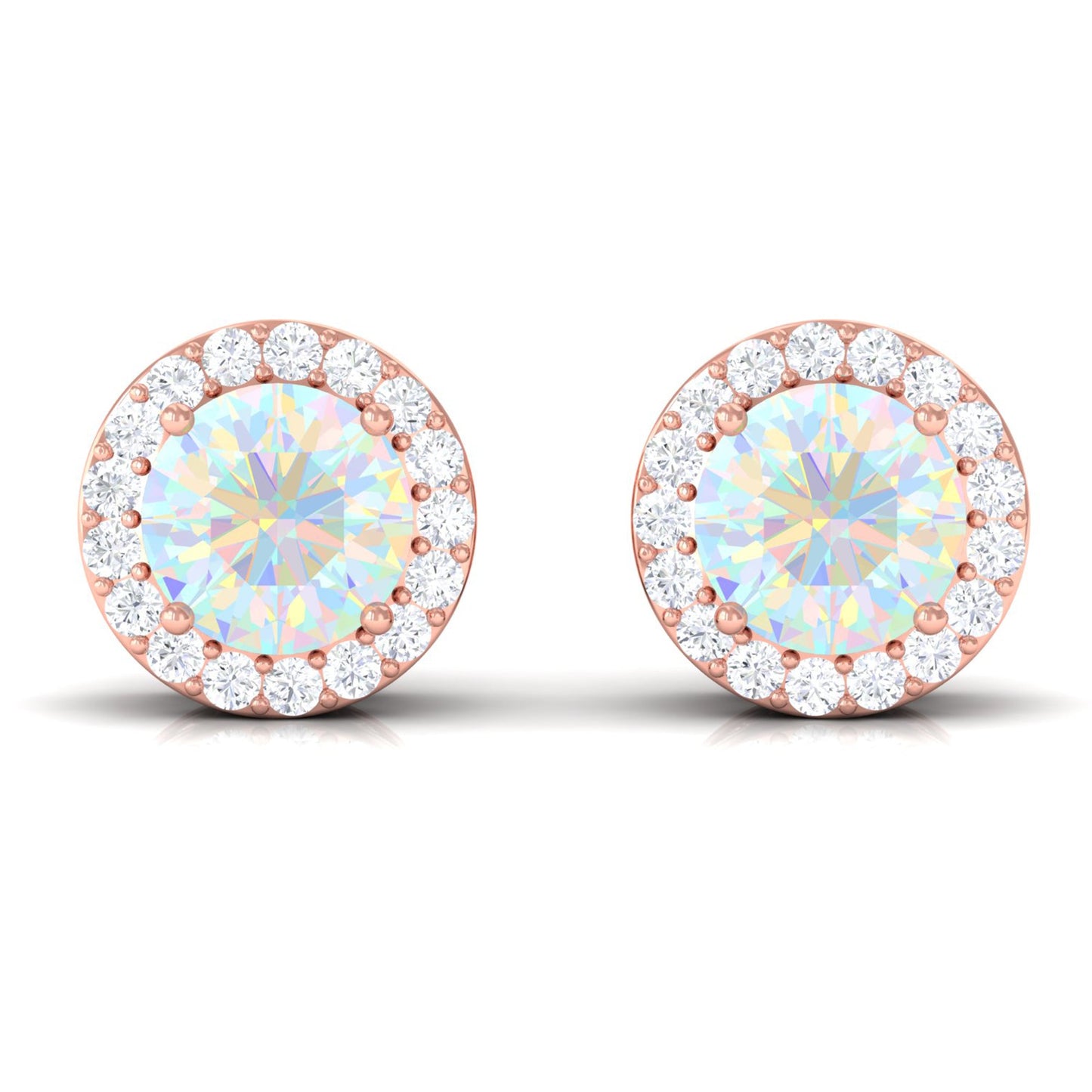 2 CT Round Ethiopian Opal Minimal Stud Earrings with Diamond Halo in Prong Setting