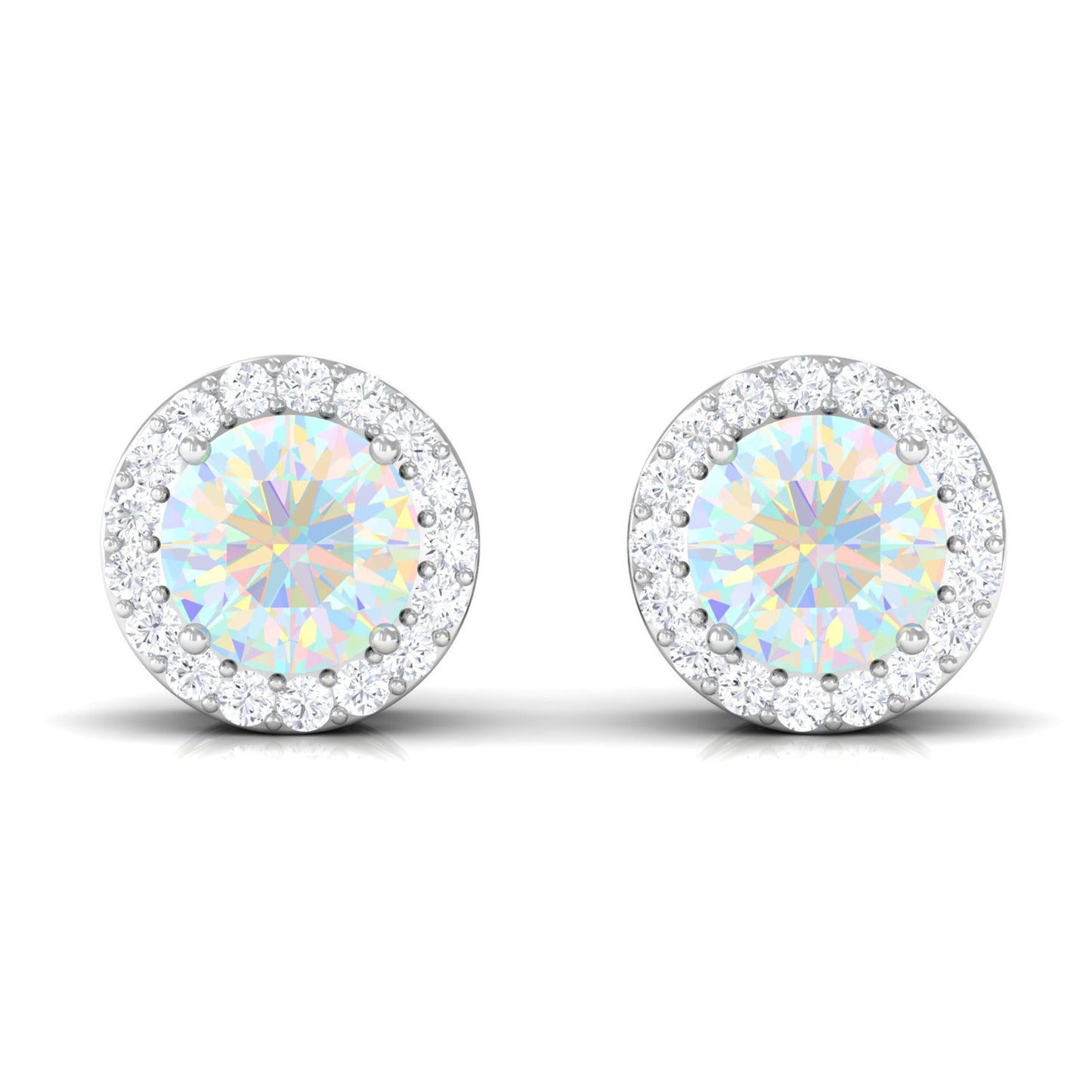 2 CT Round Ethiopian Opal Minimal Stud Earrings with Diamond Halo in Prong Setting