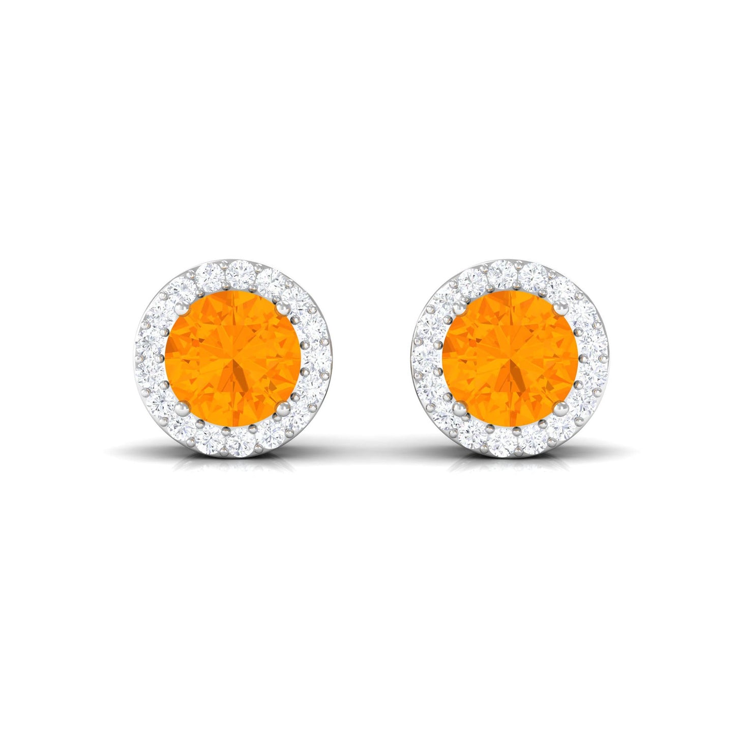 Round Fire Opal Minimal Halo Stud Earrings with Diamond