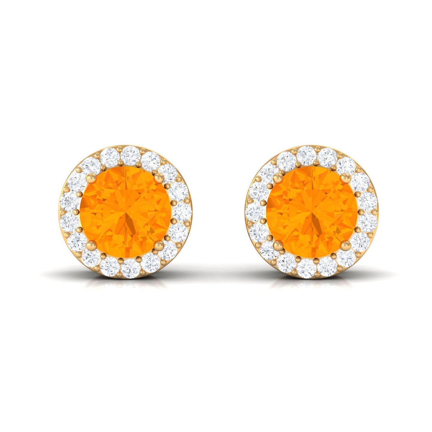 Round Fire Opal Minimal Halo Stud Earrings with Diamond