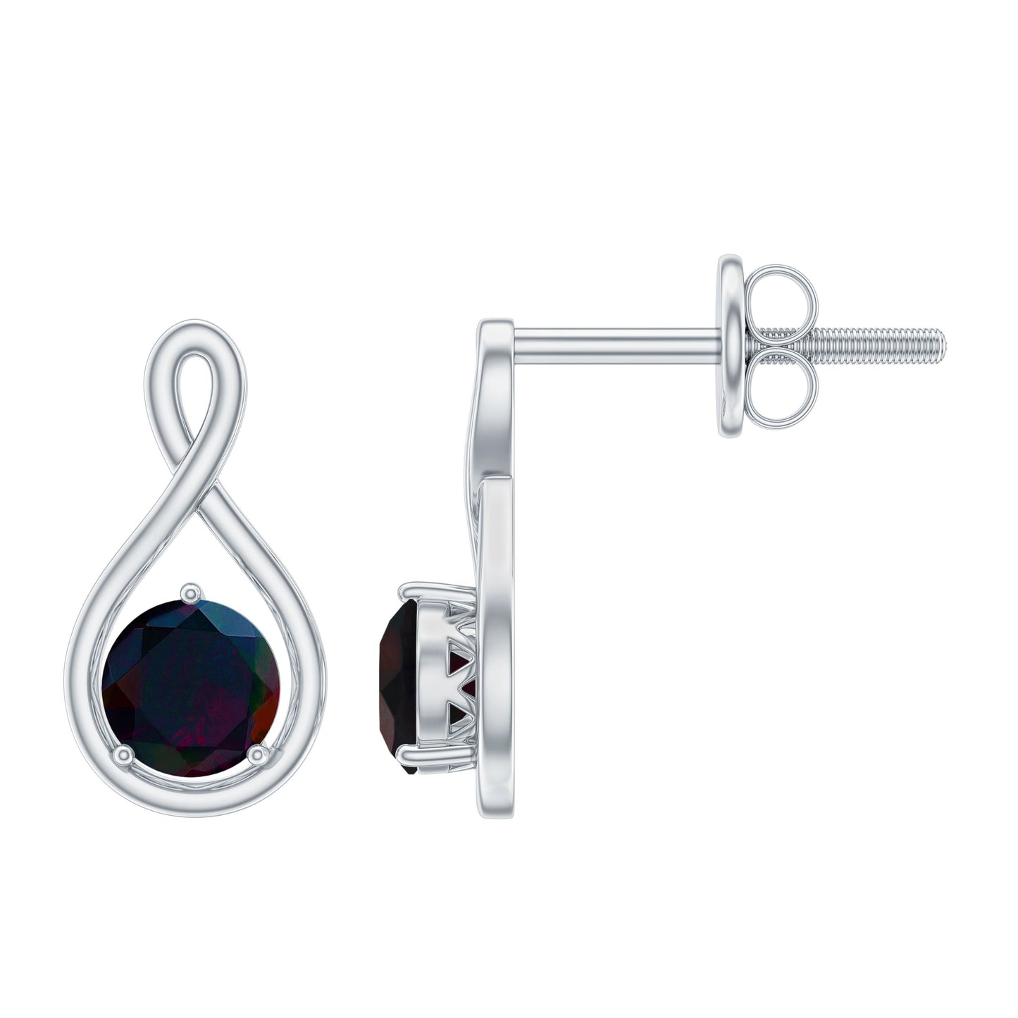 Natural Black Opal Infinity Earrings with Screw Back