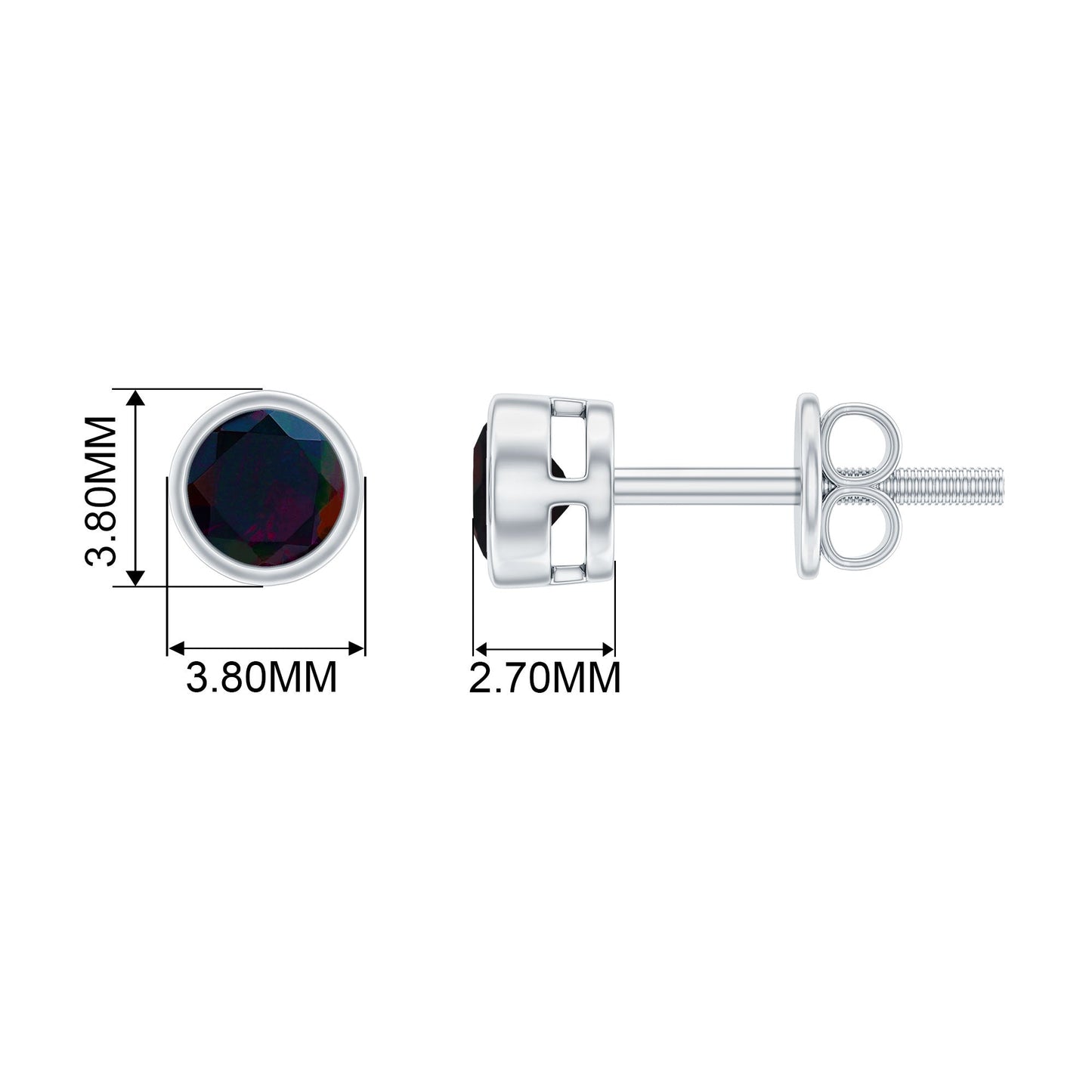 0.50 CT Dainty Black Opal Solitaire Stud Earrings in Bezel Setting