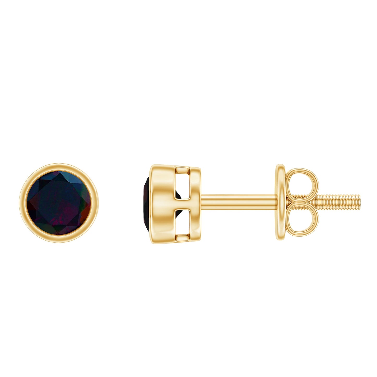 0.50 CT Dainty Black Opal Solitaire Stud Earrings in Bezel Setting