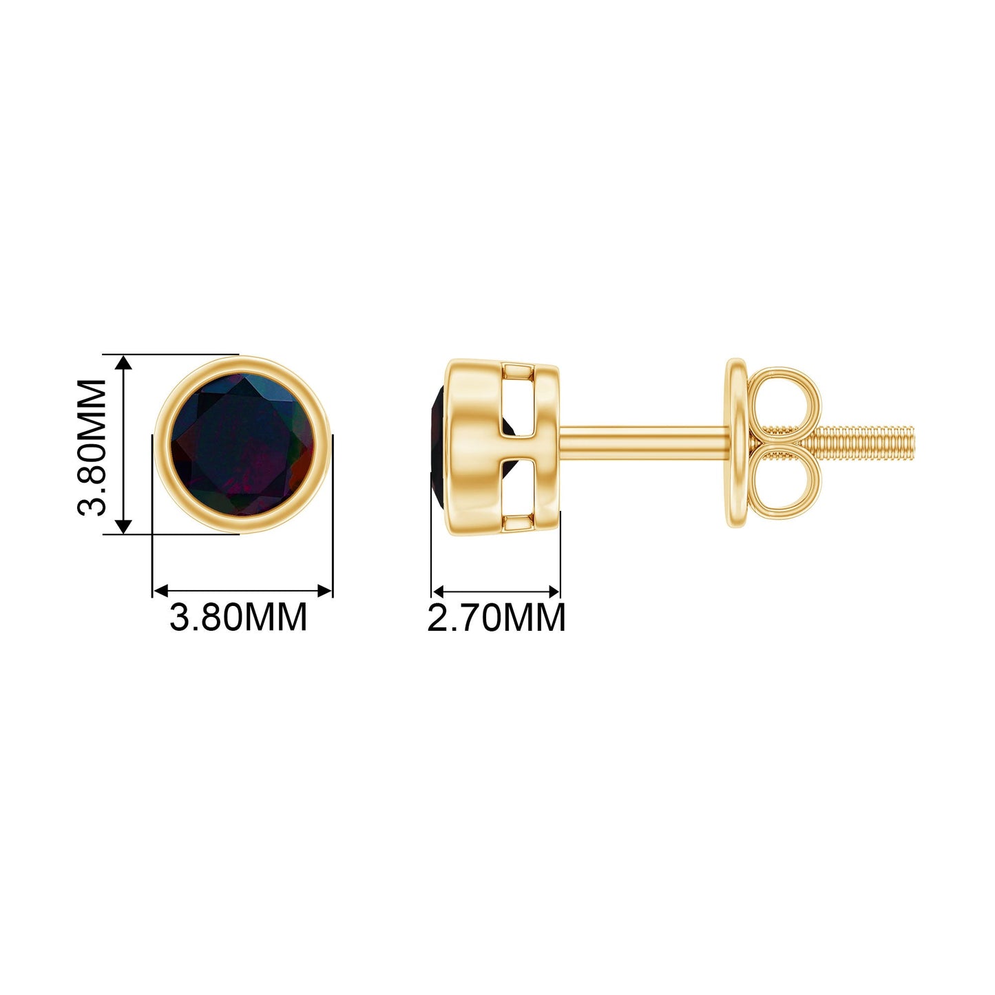 0.50 CT Dainty Black Opal Solitaire Stud Earrings in Bezel Setting