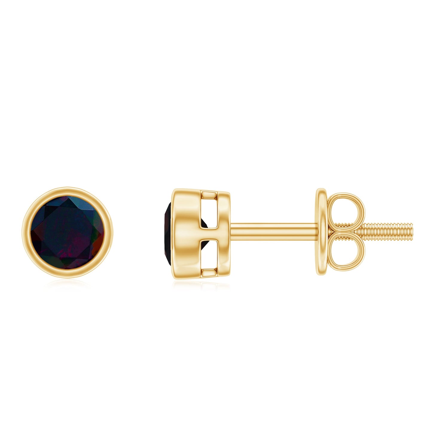 0.50 CT Dainty Black Opal Solitaire Stud Earrings in Bezel Setting