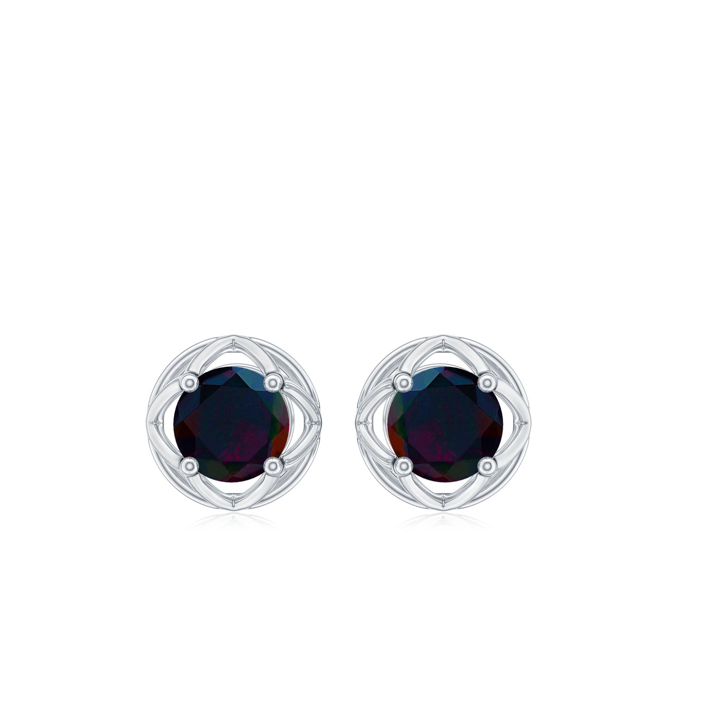 1/2 CT Round Shape Black Opal Solitaire Floral Stud Earrings