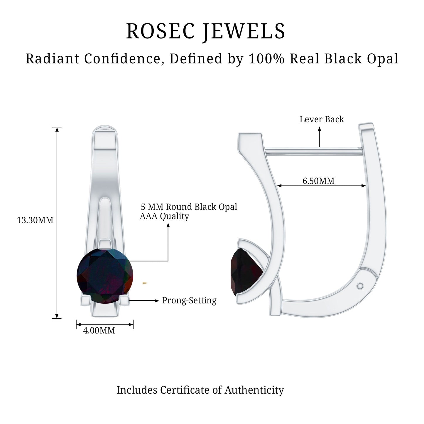 1 Carat Round Cut Black Opal J Hoop Earrings for Women