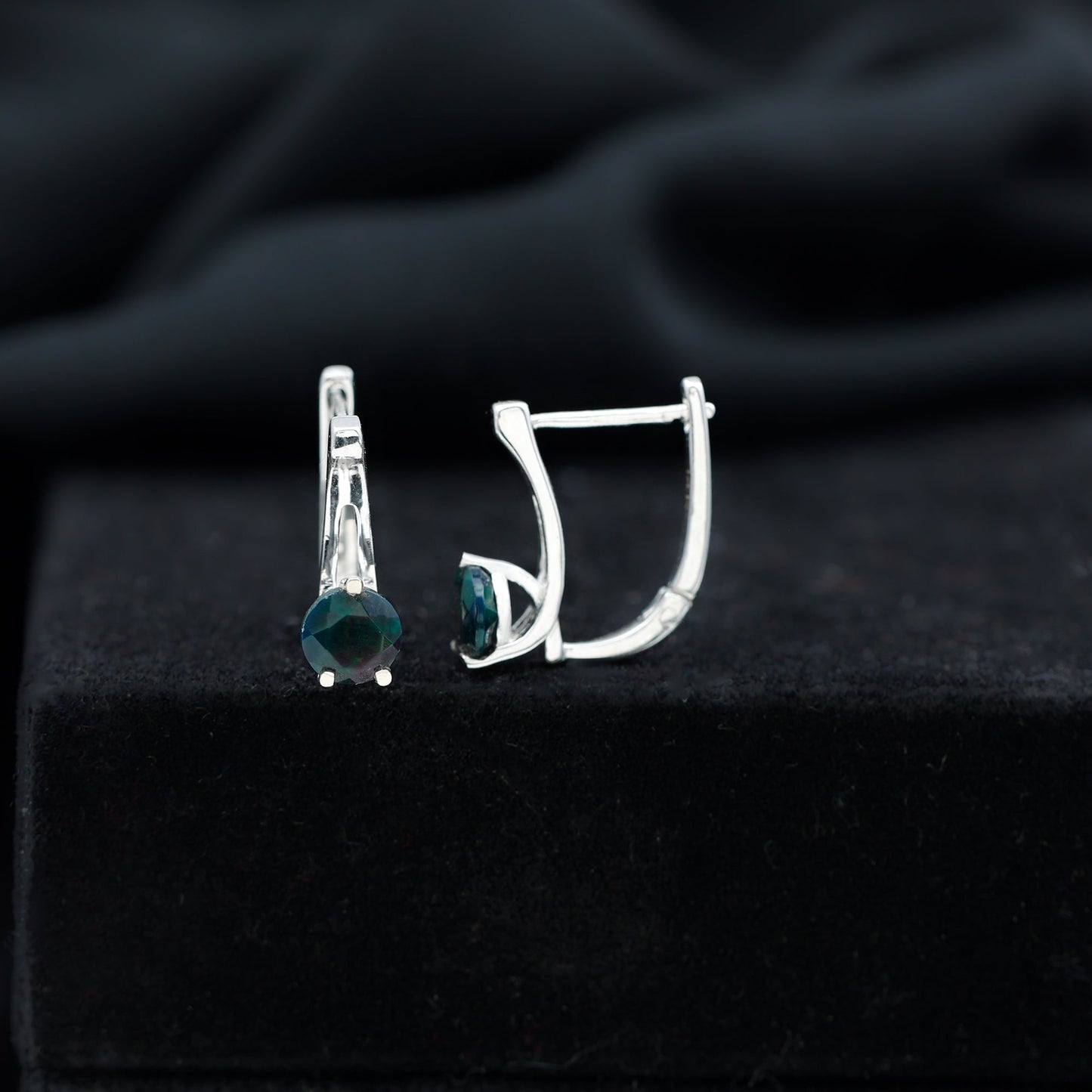 1 Carat Round Cut Black Opal J Hoop Earrings for Women