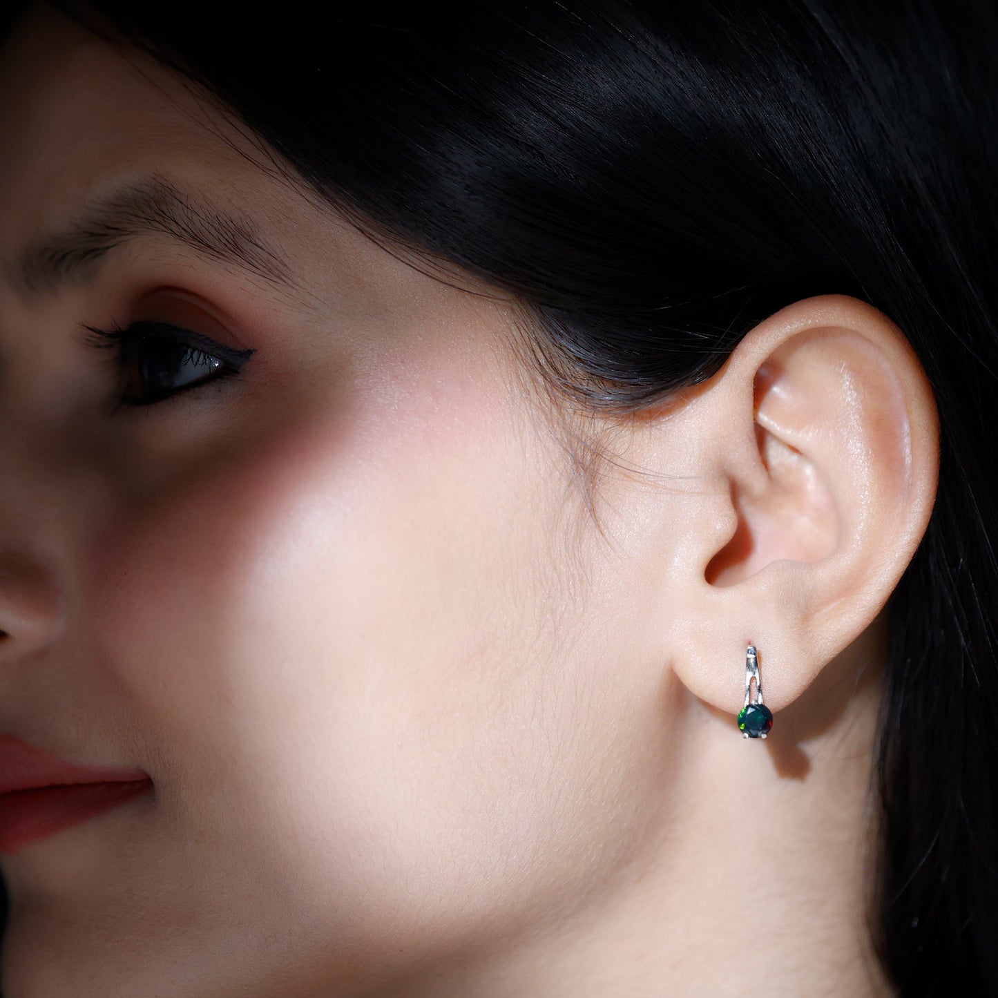 1 Carat Round Cut Black Opal J Hoop Earrings for Women
