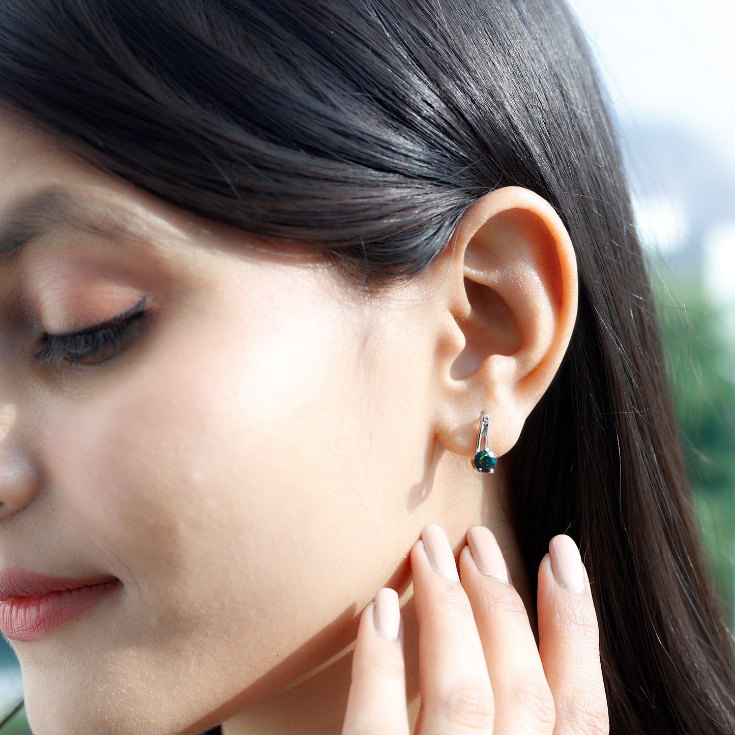 1 Carat Round Cut Black Opal J Hoop Earrings for Women