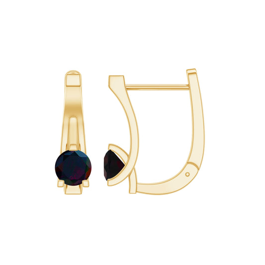 1 Carat Round Cut Black Opal J Hoop Earrings for Women