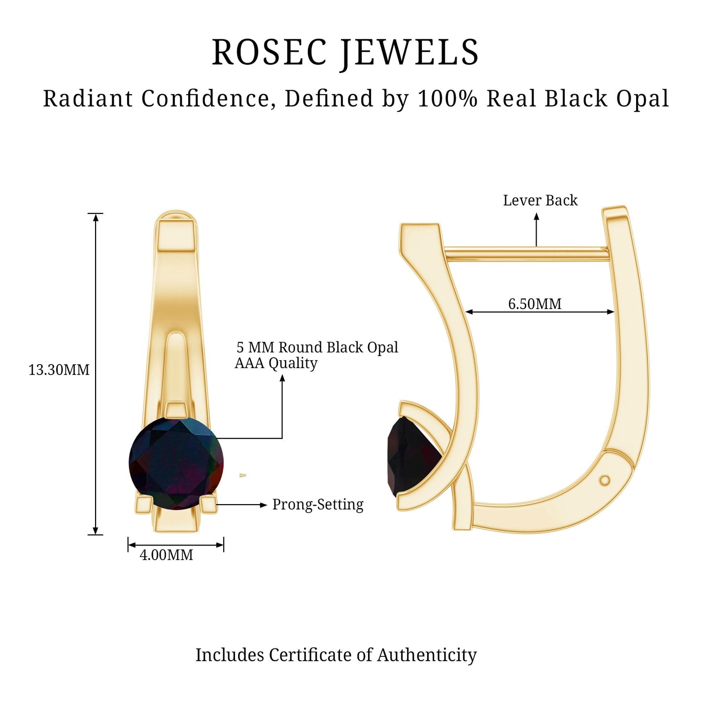 1 Carat Round Cut Black Opal J Hoop Earrings for Women