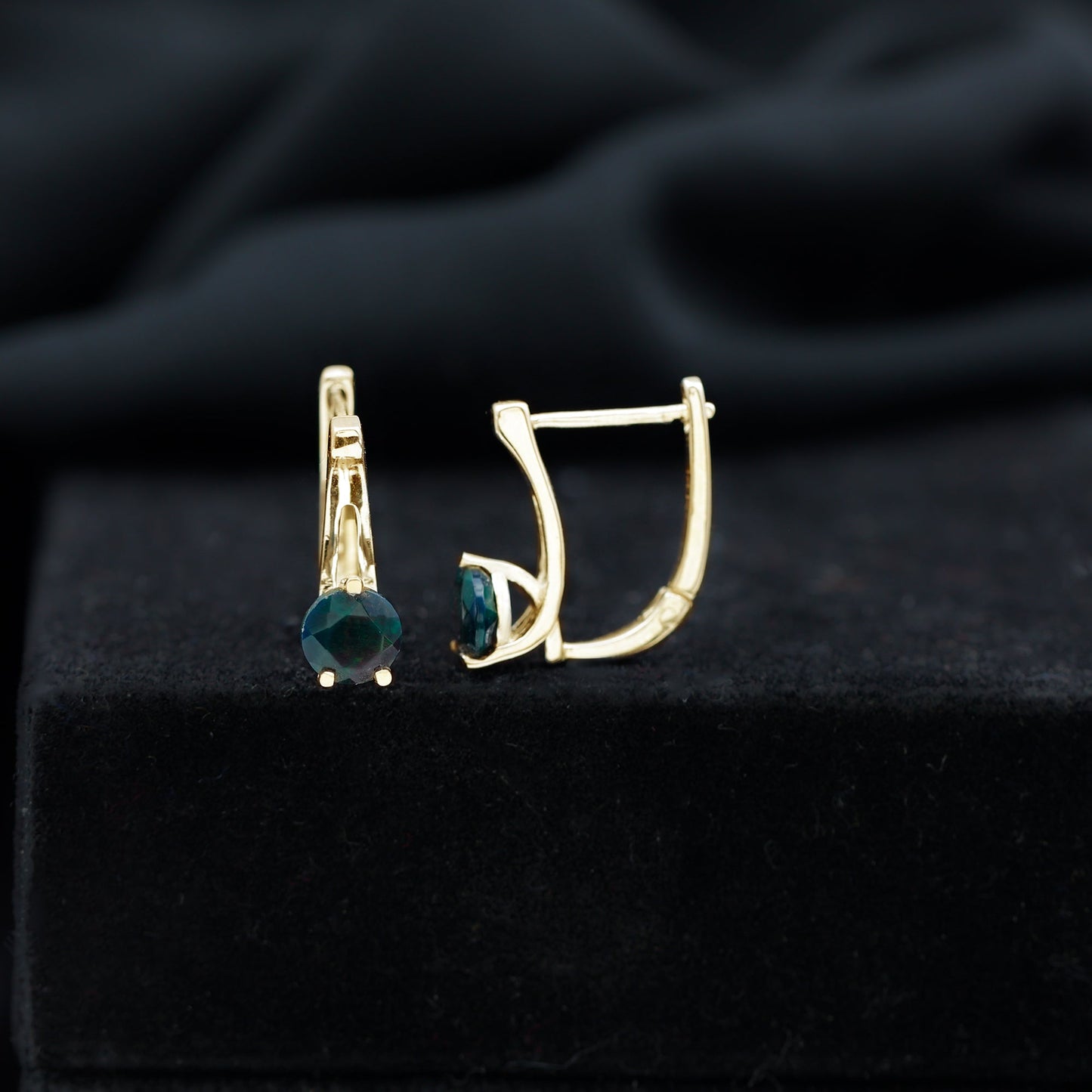 1 Carat Round Cut Black Opal J Hoop Earrings for Women