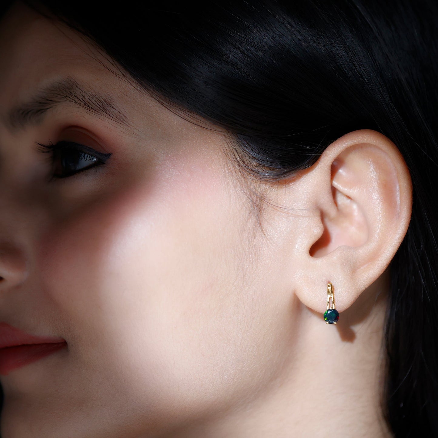 1 Carat Round Cut Black Opal J Hoop Earrings for Women