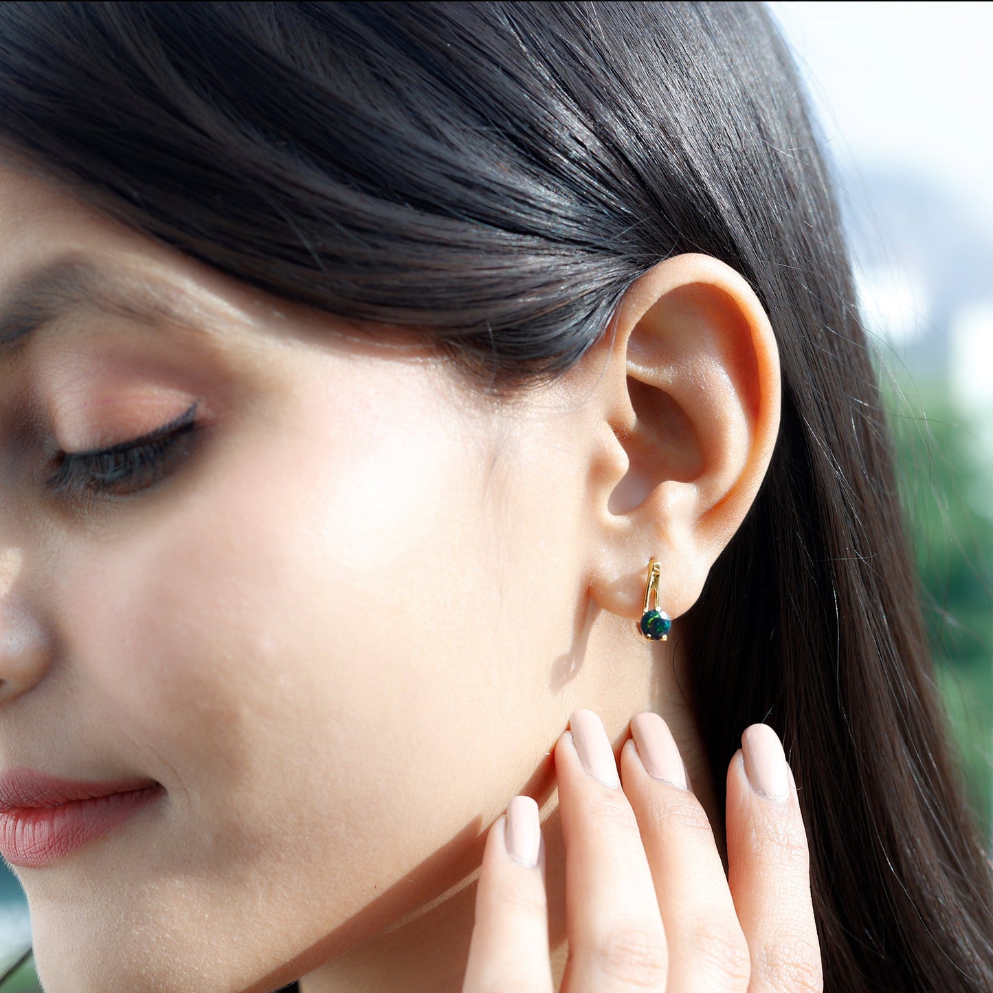 1 Carat Round Cut Black Opal J Hoop Earrings for Women