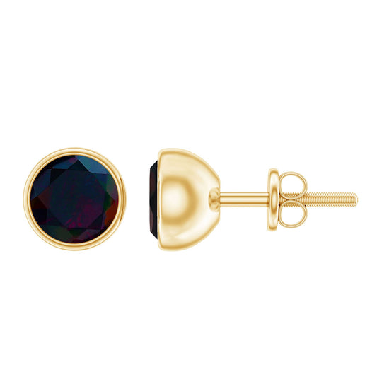 Bezel Set 6mm Black Opal Stud Earrings with Certificate