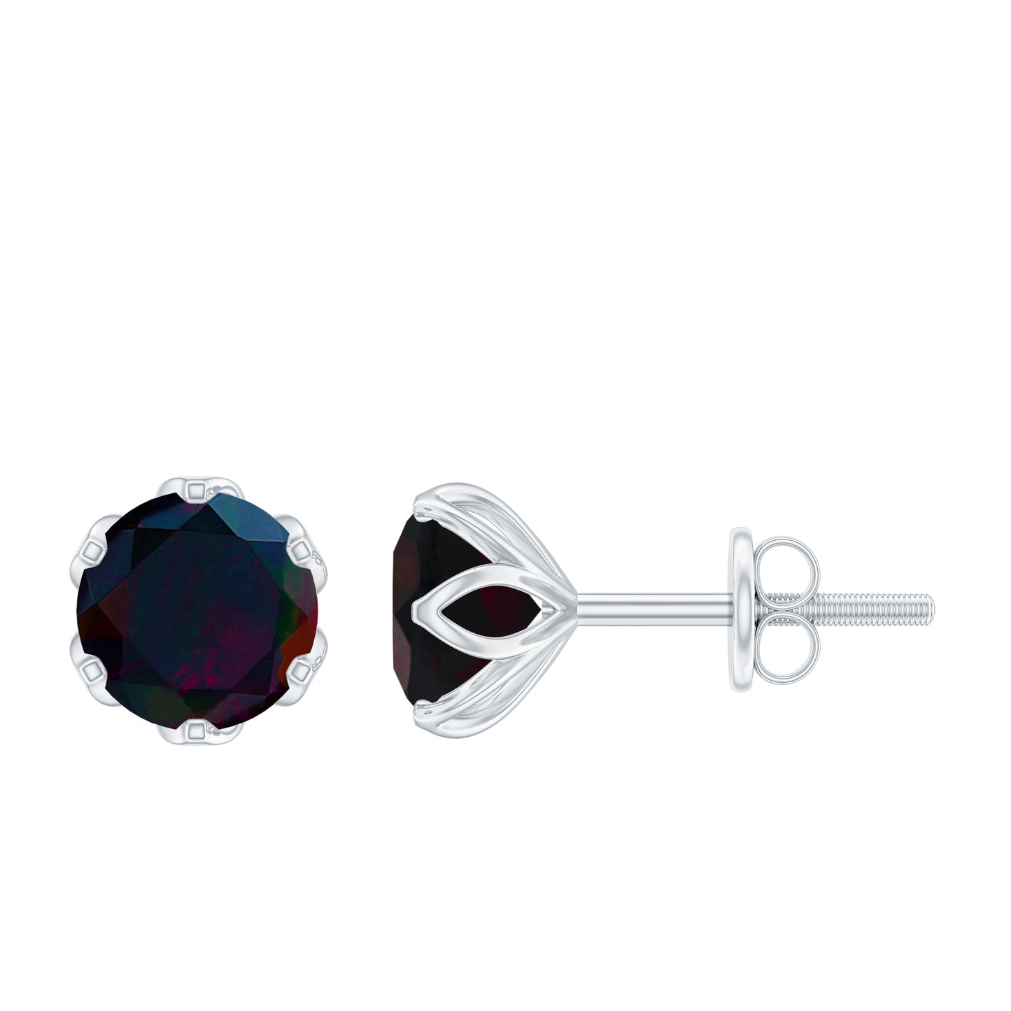 1.6 Carat Round Shape Black Opal Solitaire Stud Earrings