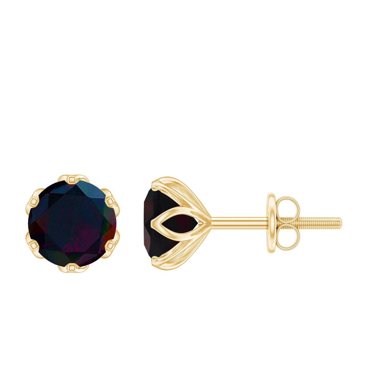 1.6 Carat Round Shape Black Opal Solitaire Stud Earrings