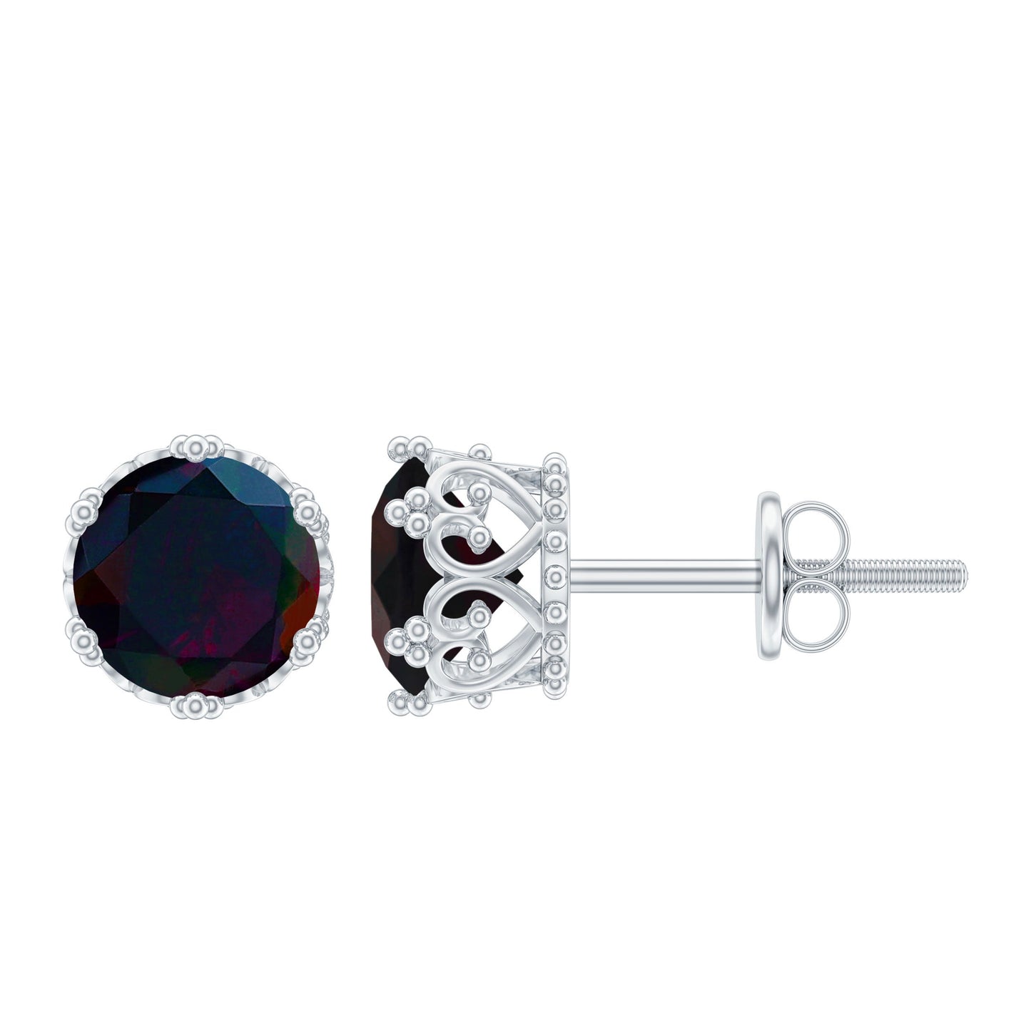 Natural 1.6 Carat Black Opal Crown Stud Earrings in Silver
