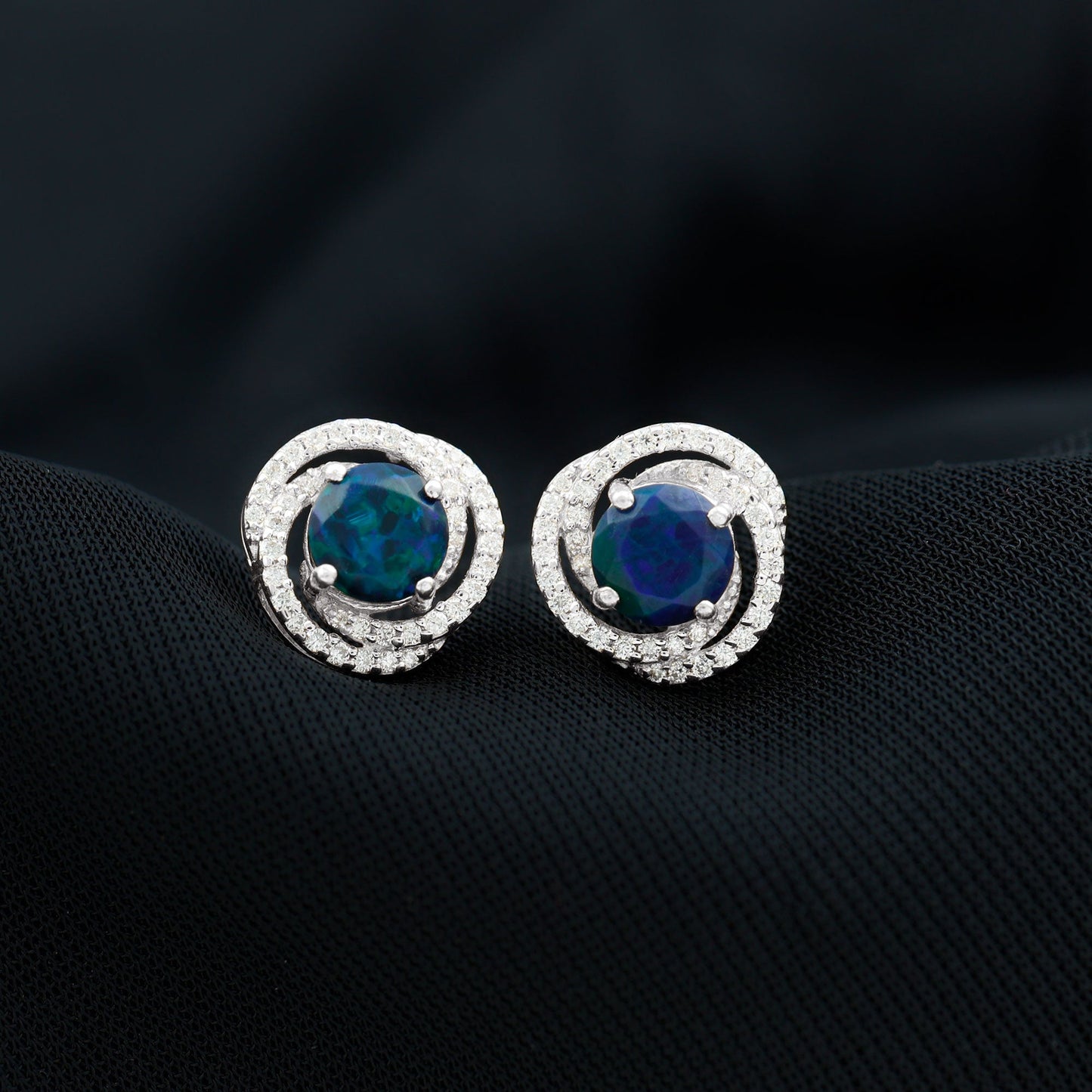 2 CT Black Opal Swirl Stud Earrings with Certificate