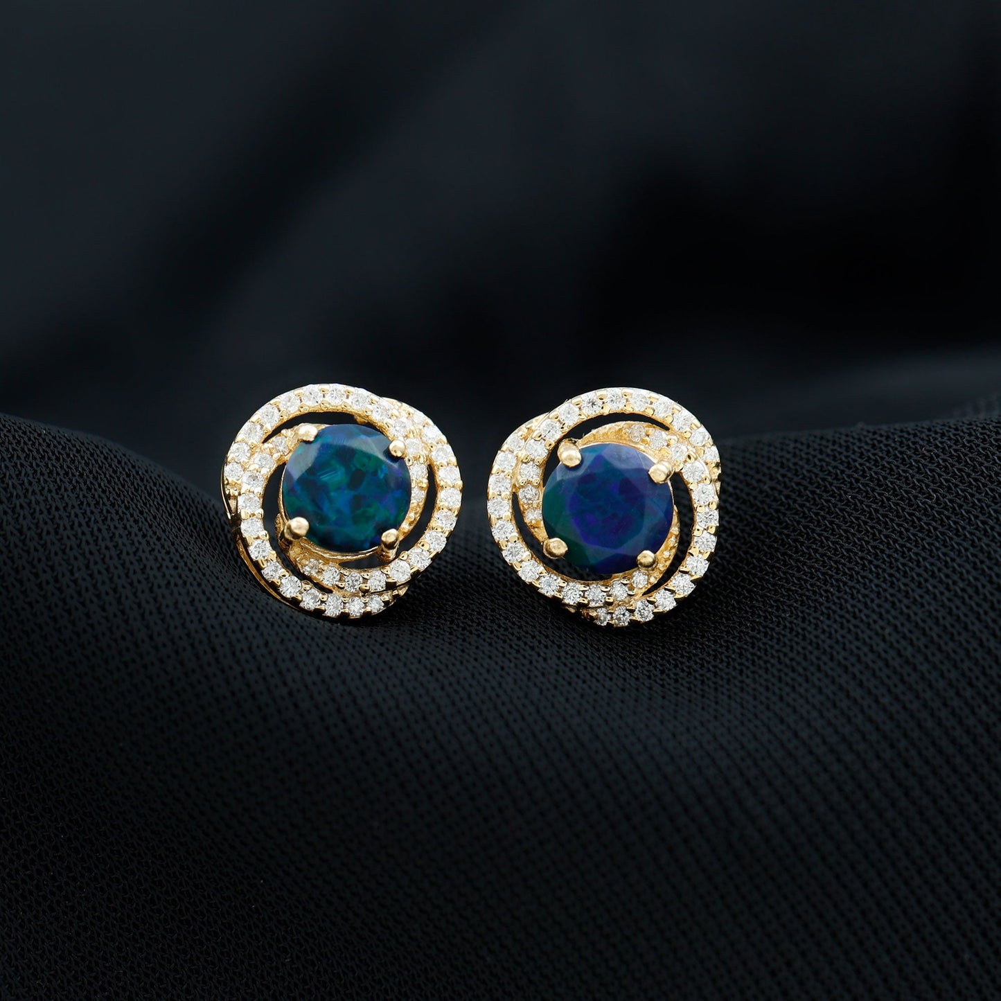 2 CT Black Opal Swirl Stud Earrings with Certificate