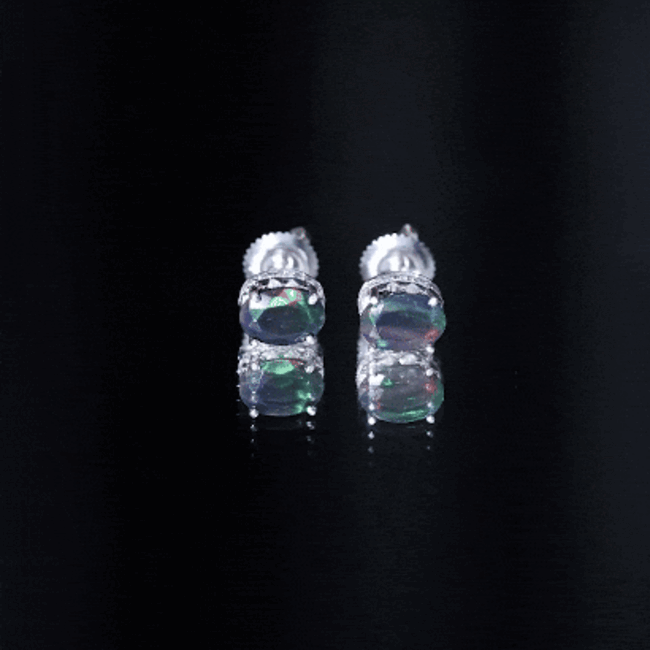 2 CT Oval Black Opal Solitaire Stud Earrings with Moissanite