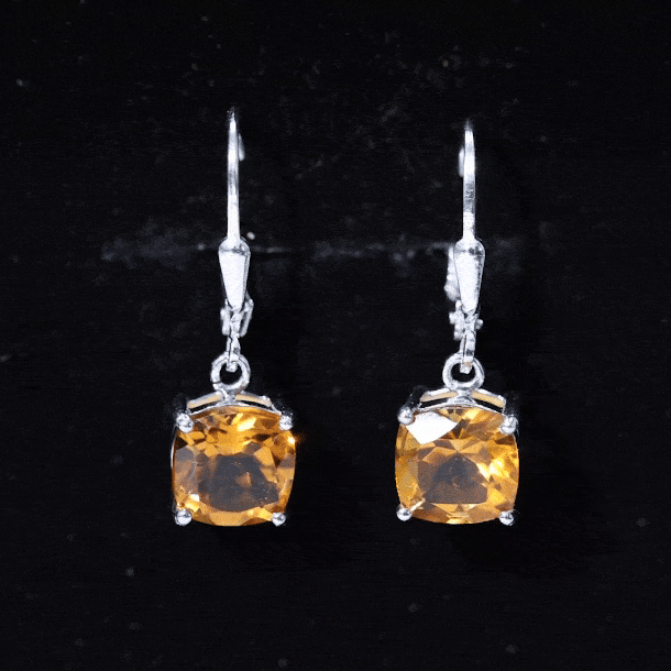 8MM Cushion Cut Citrine Solitaire Drop Earrings