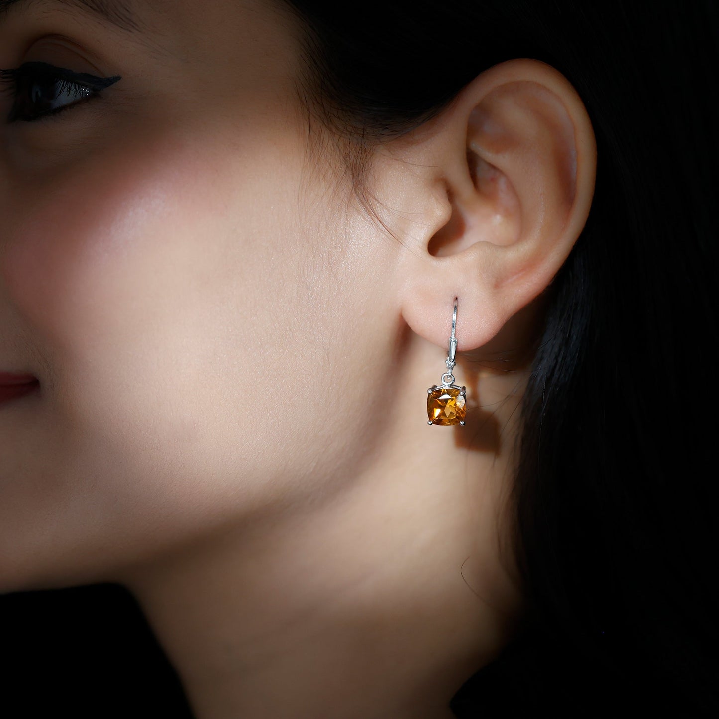 8MM Cushion Cut Citrine Solitaire Drop Earrings