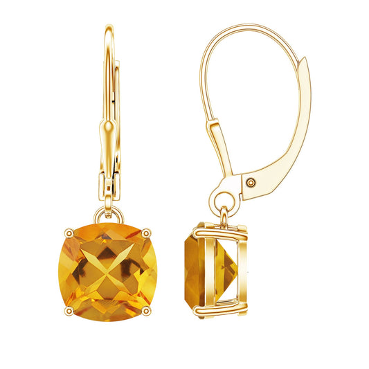 8MM Cushion Cut Citrine Solitaire Drop Earrings