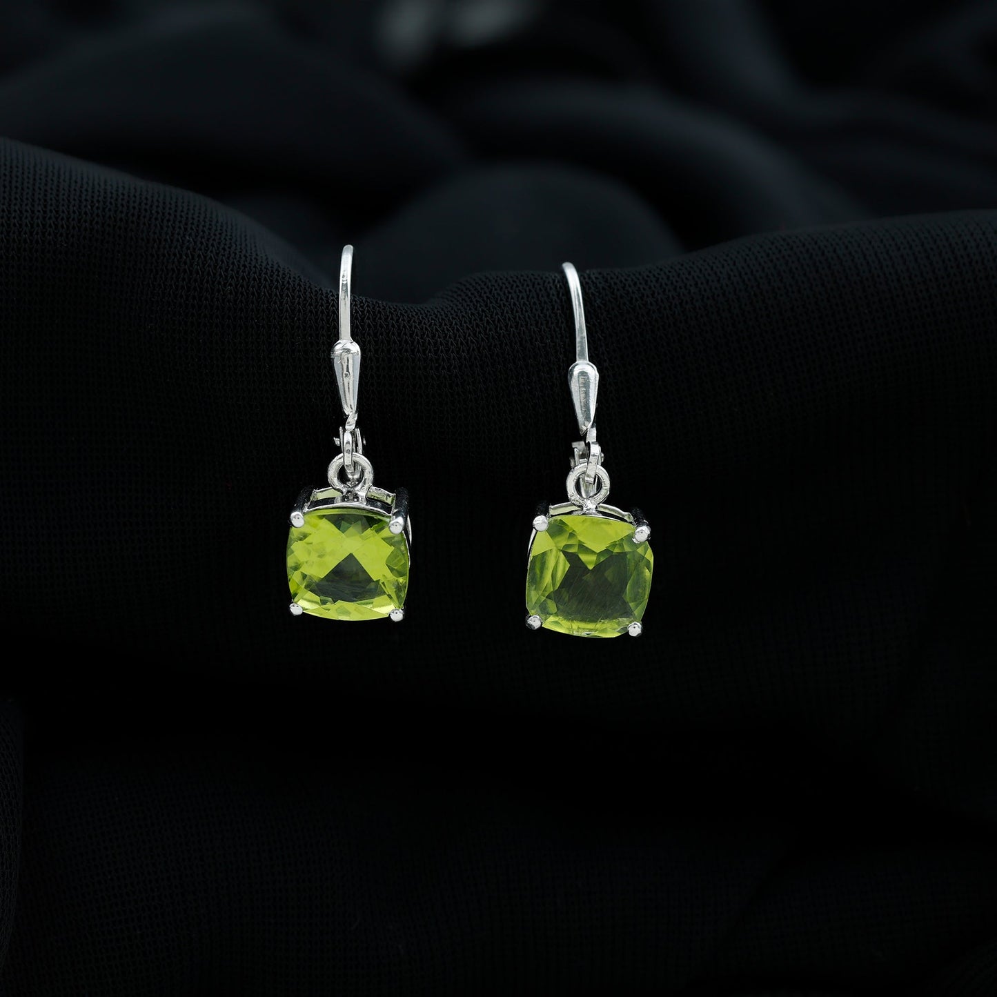 4 Carat Cushion Cut Peridot Solitaire Drop Earrings with Leverback