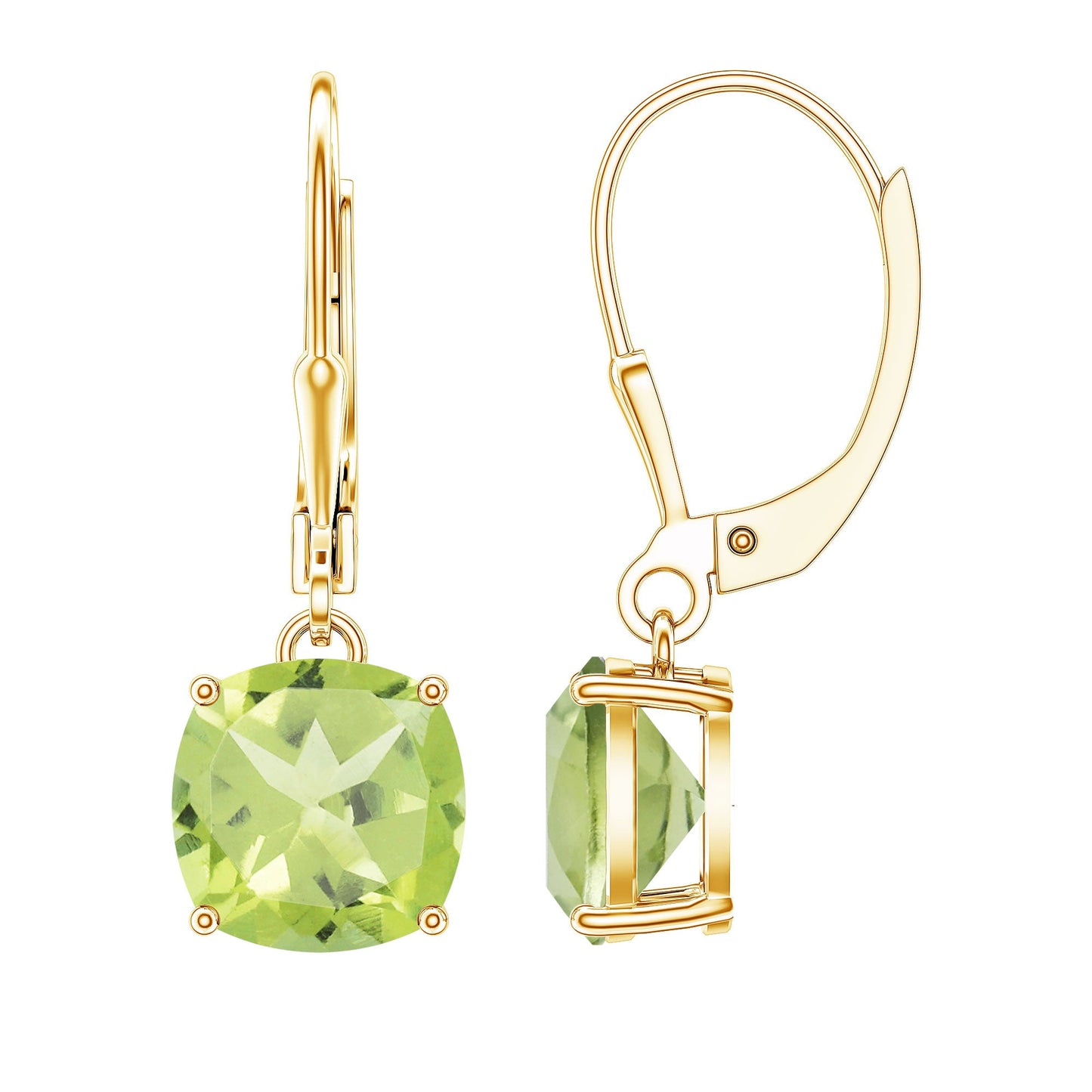 4 Carat Cushion Cut Peridot Solitaire Drop Earrings with Leverback