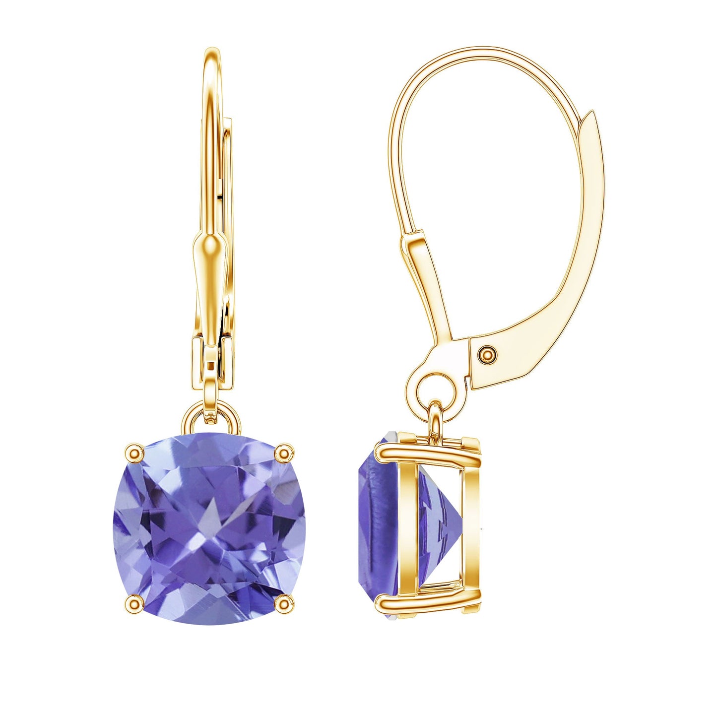 8MM Cushion Cut Lab Created Tanzanite Solitaire Drop Earrings