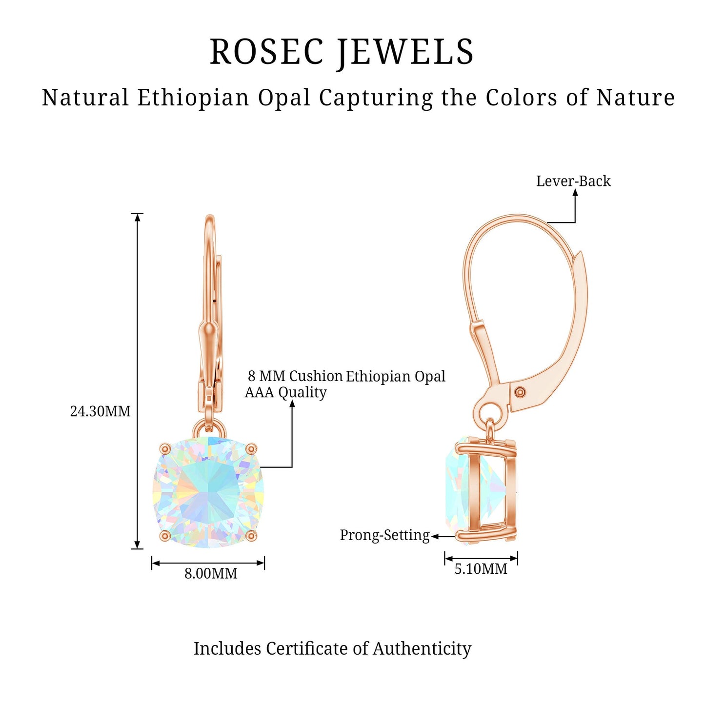 Cushion Cut Solitaire Ethiopian Opal Drop Earrings