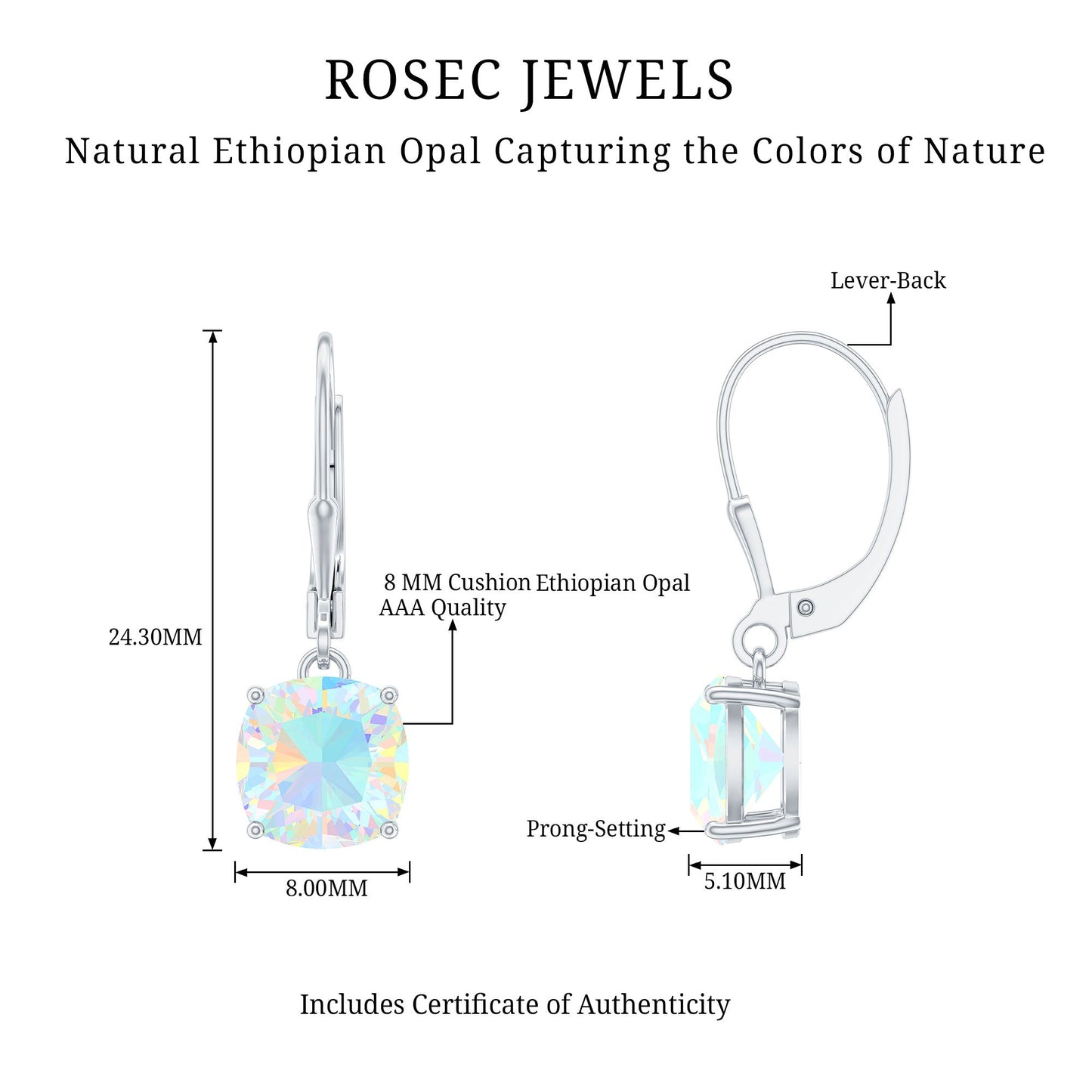 Cushion Cut Solitaire Ethiopian Opal Drop Earrings