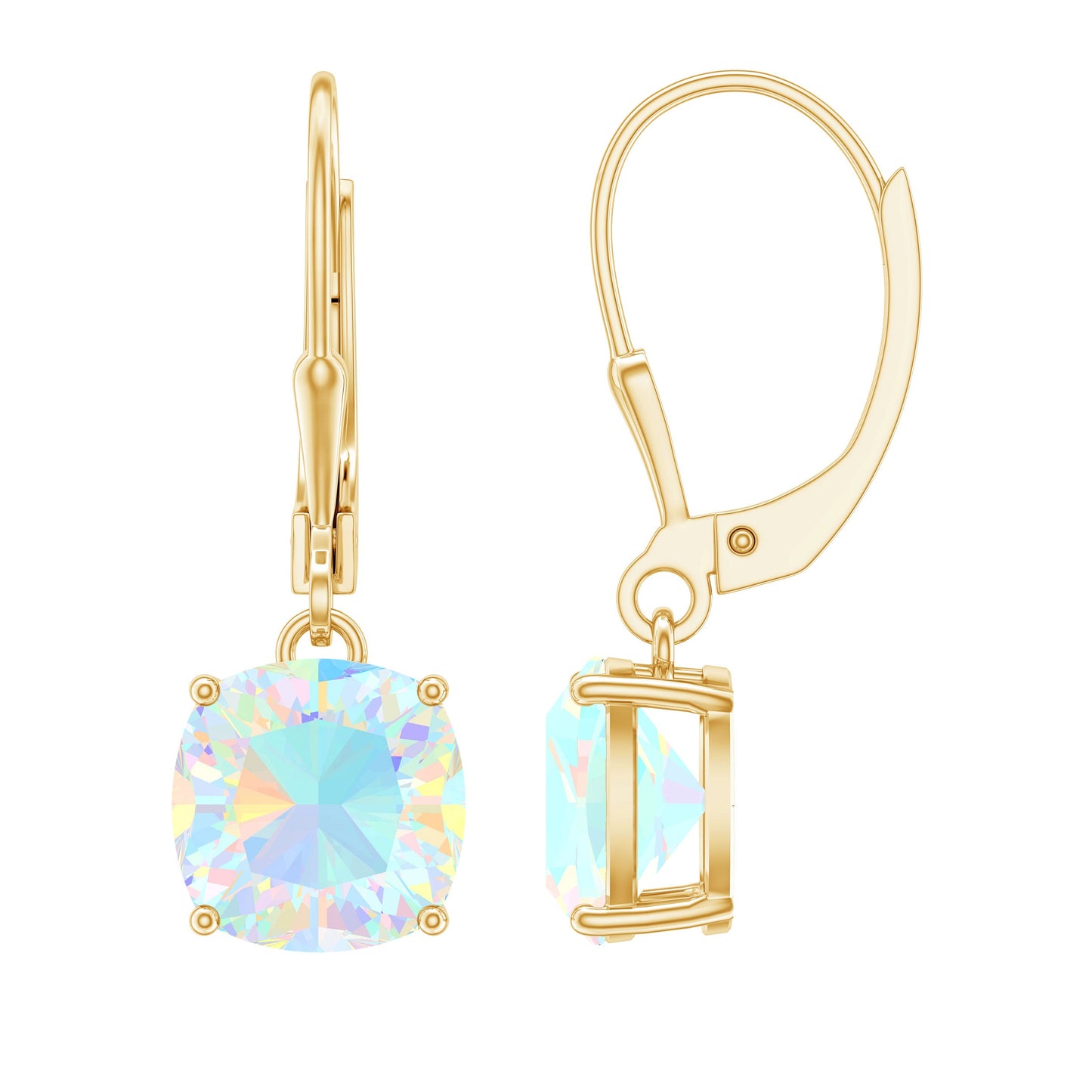 Cushion Cut Solitaire Ethiopian Opal Drop Earrings