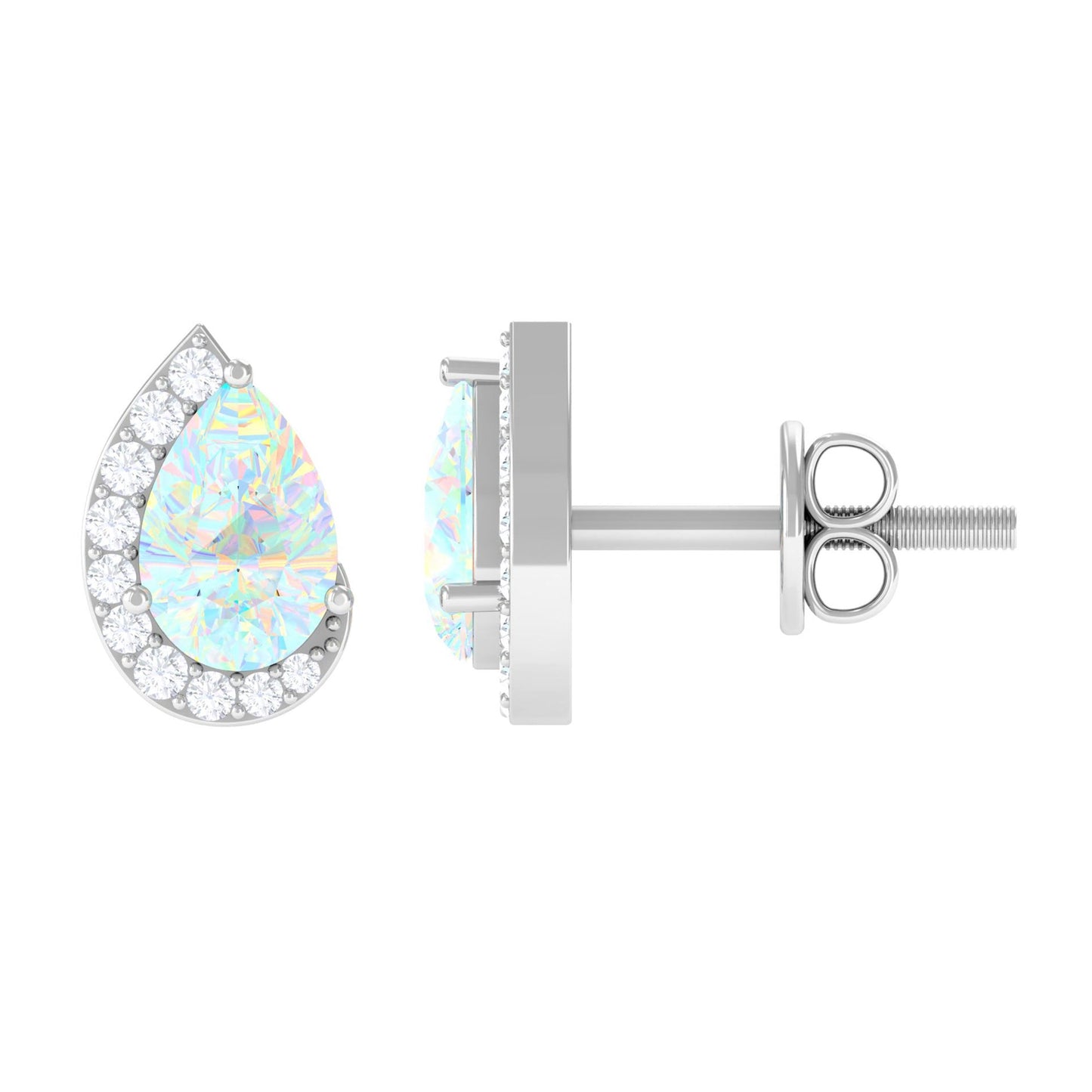 1.5 CT Ethiopian Opal Teardrop Stud Earrings with Diamond