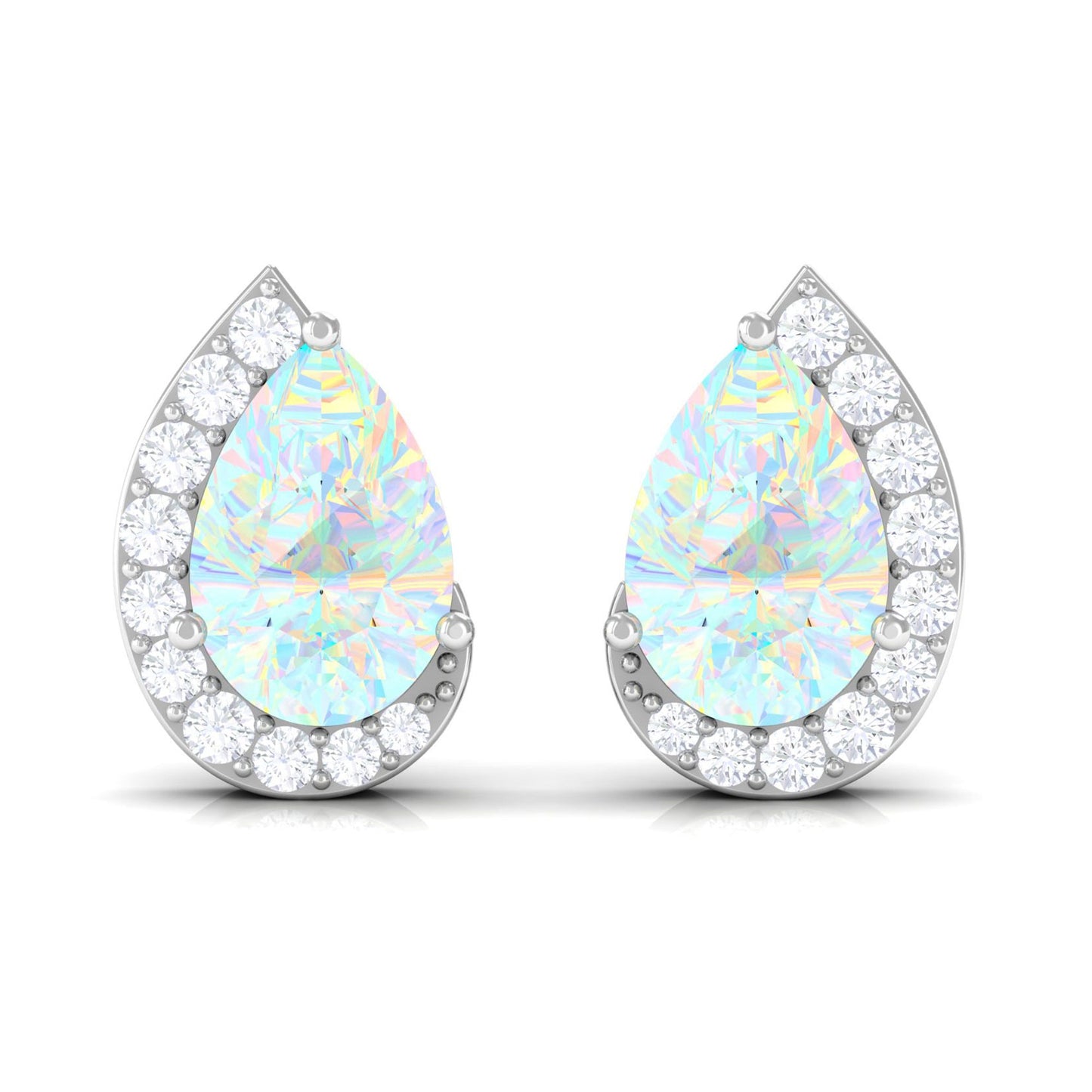 1.5 CT Ethiopian Opal Teardrop Stud Earrings with Diamond