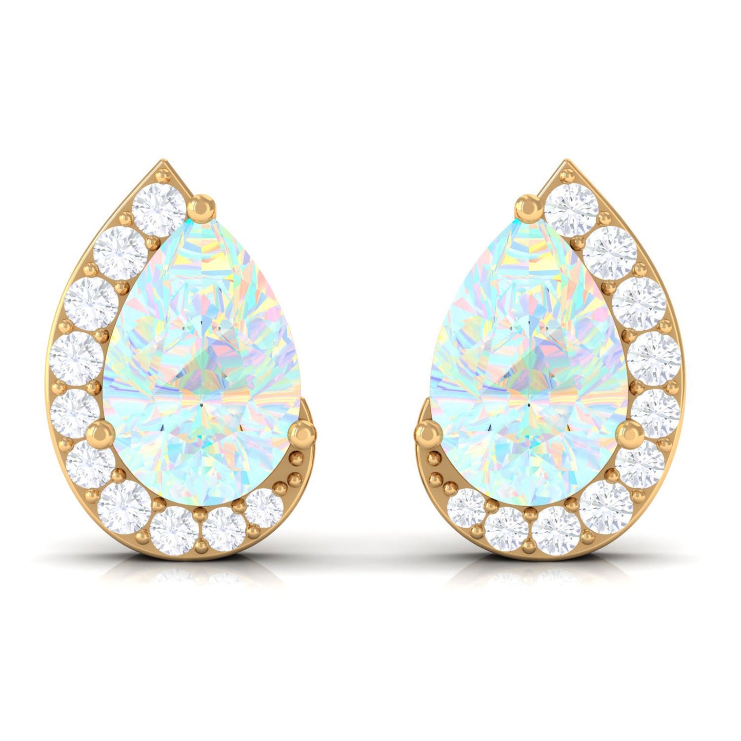 1.5 CT Ethiopian Opal Teardrop Stud Earrings with Diamond