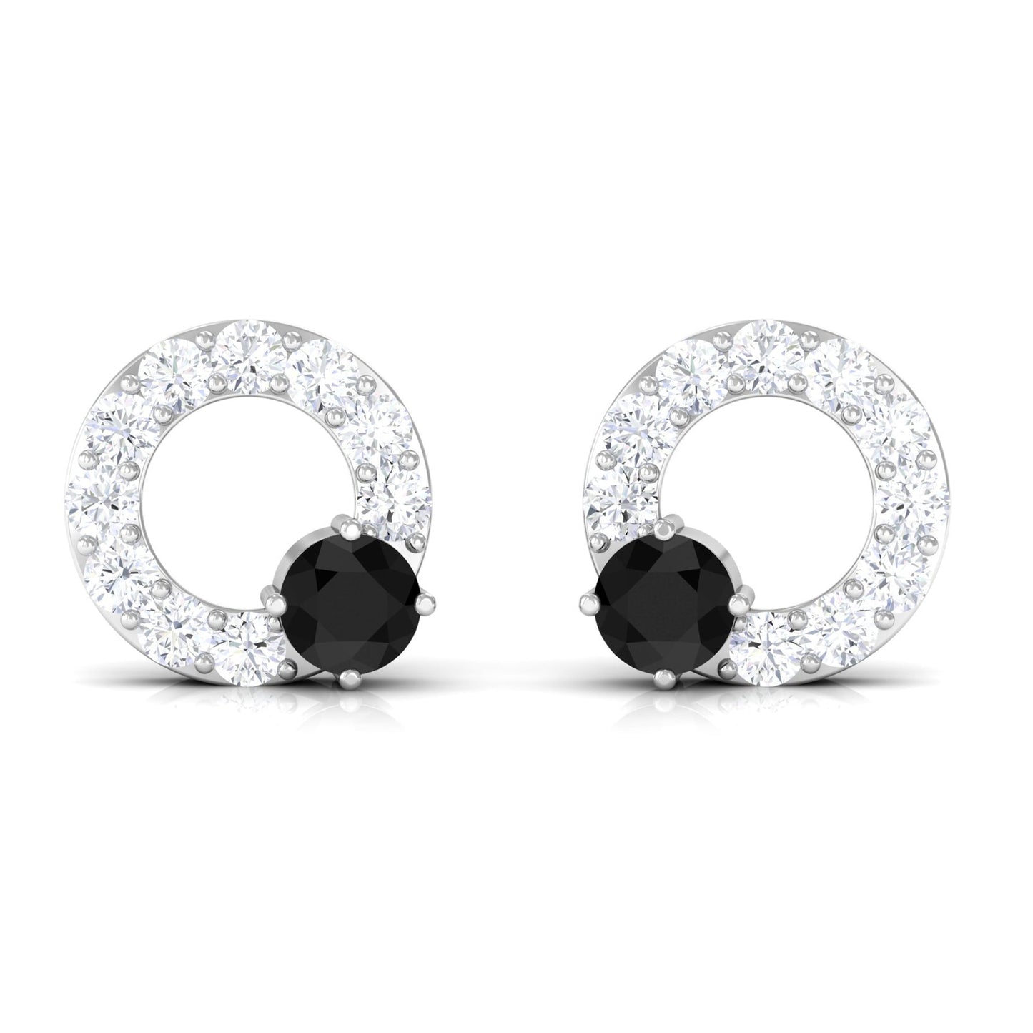 Real Black Onyx Circle Stud Earrings with Diamond