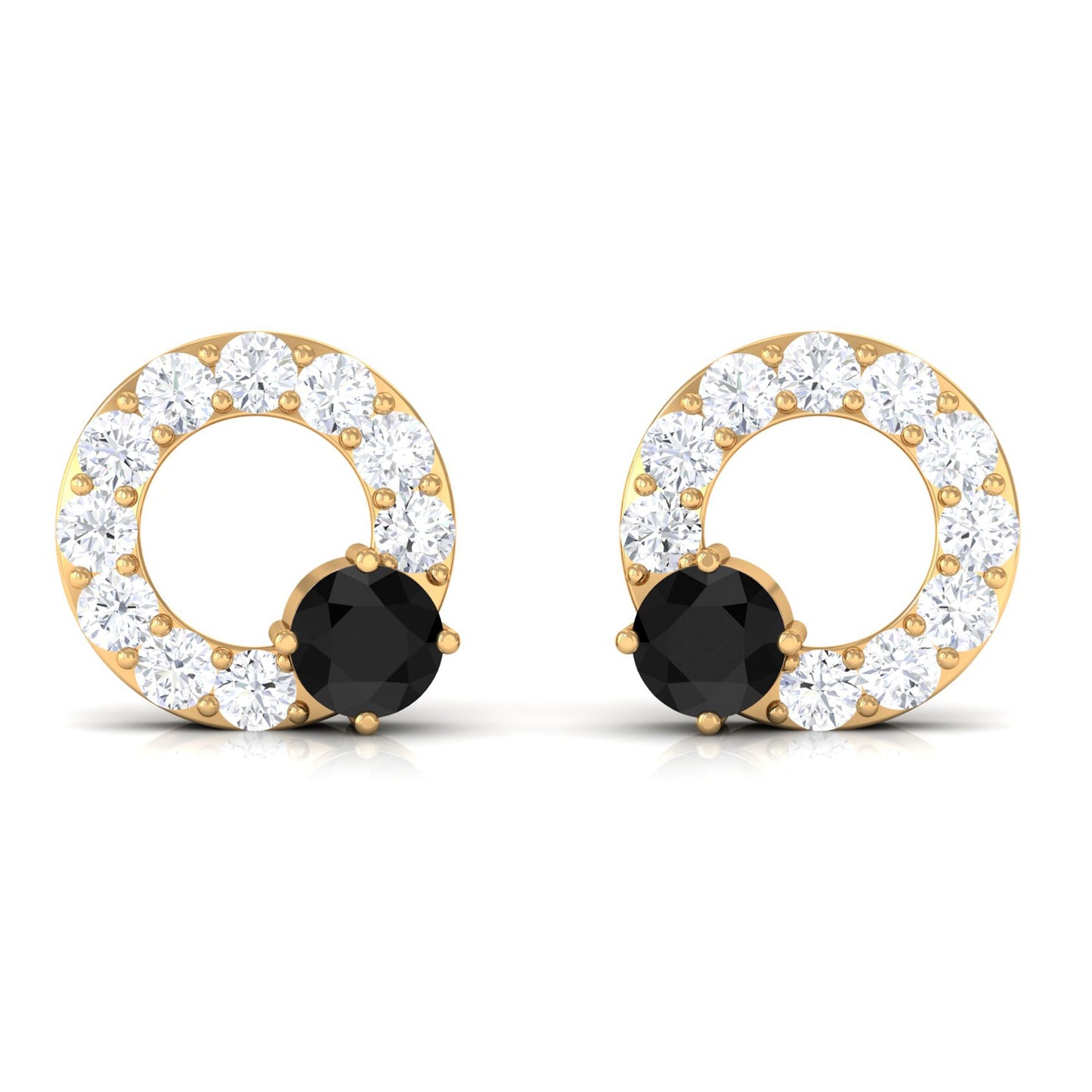 Real Black Onyx Circle Stud Earrings with Diamond