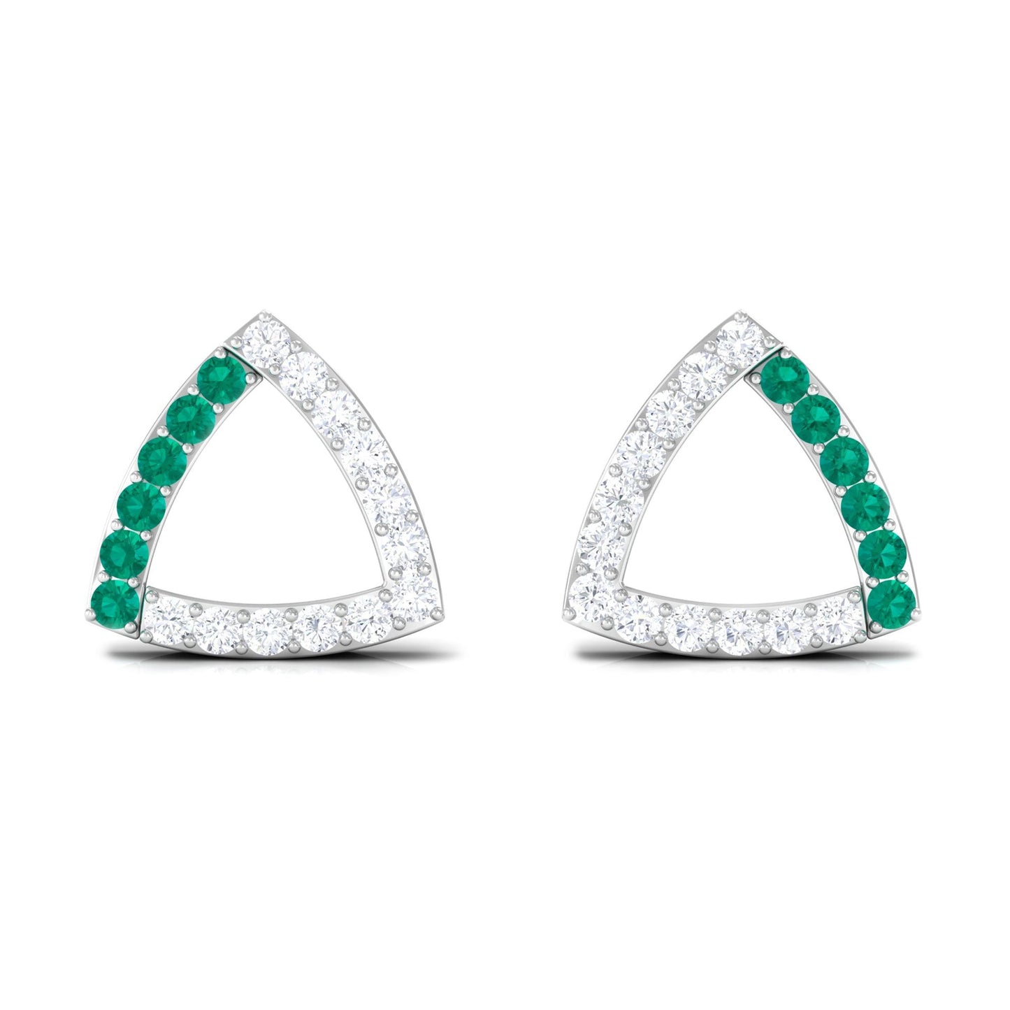 1/2 CT Emerald and Diamond Open Triangle Stud Earrings