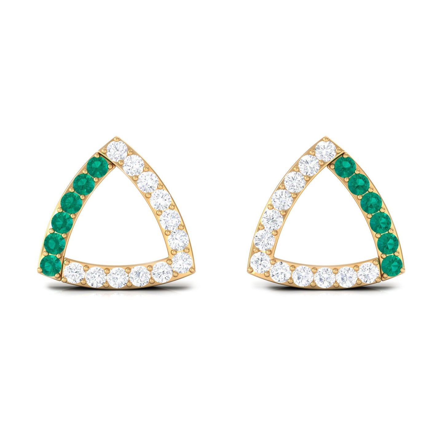 1/2 CT Emerald and Diamond Open Triangle Stud Earrings