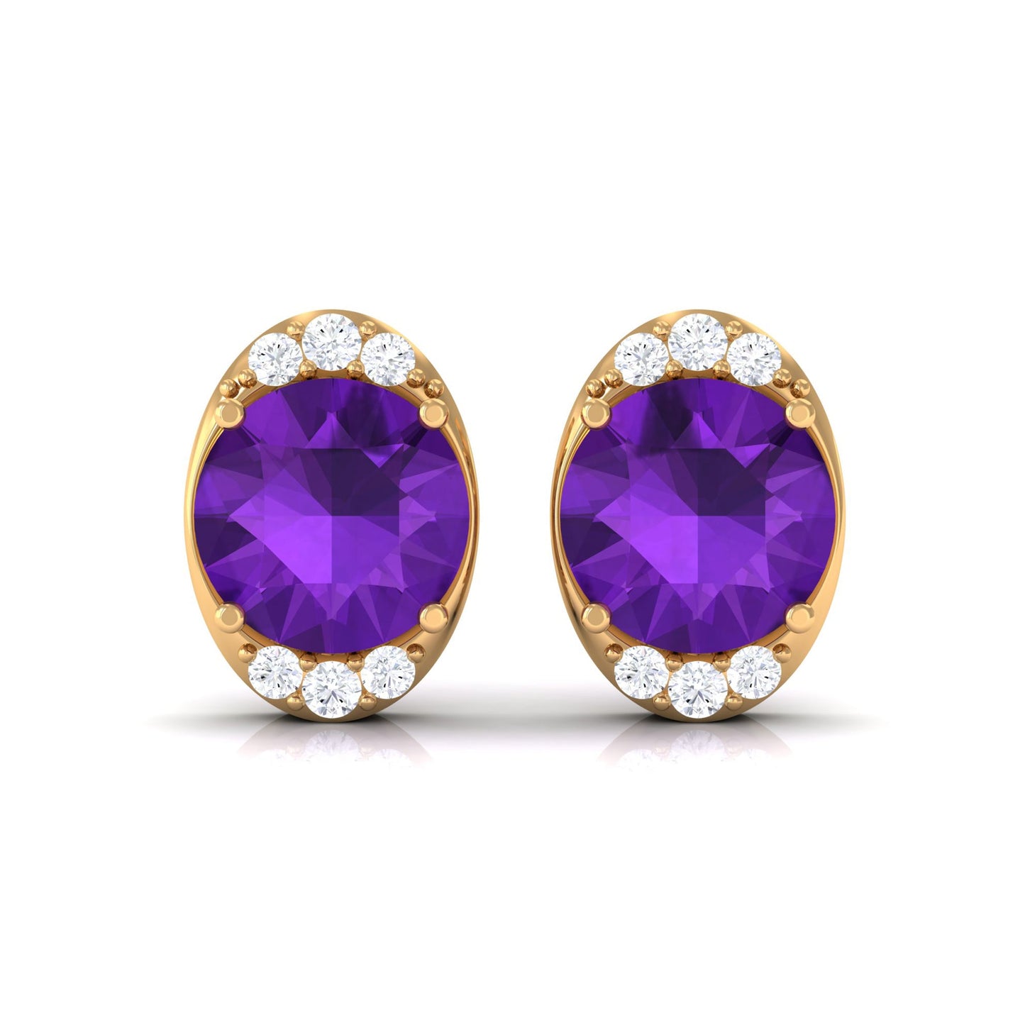 Simple Amethyst and Diamond Stud Earrings