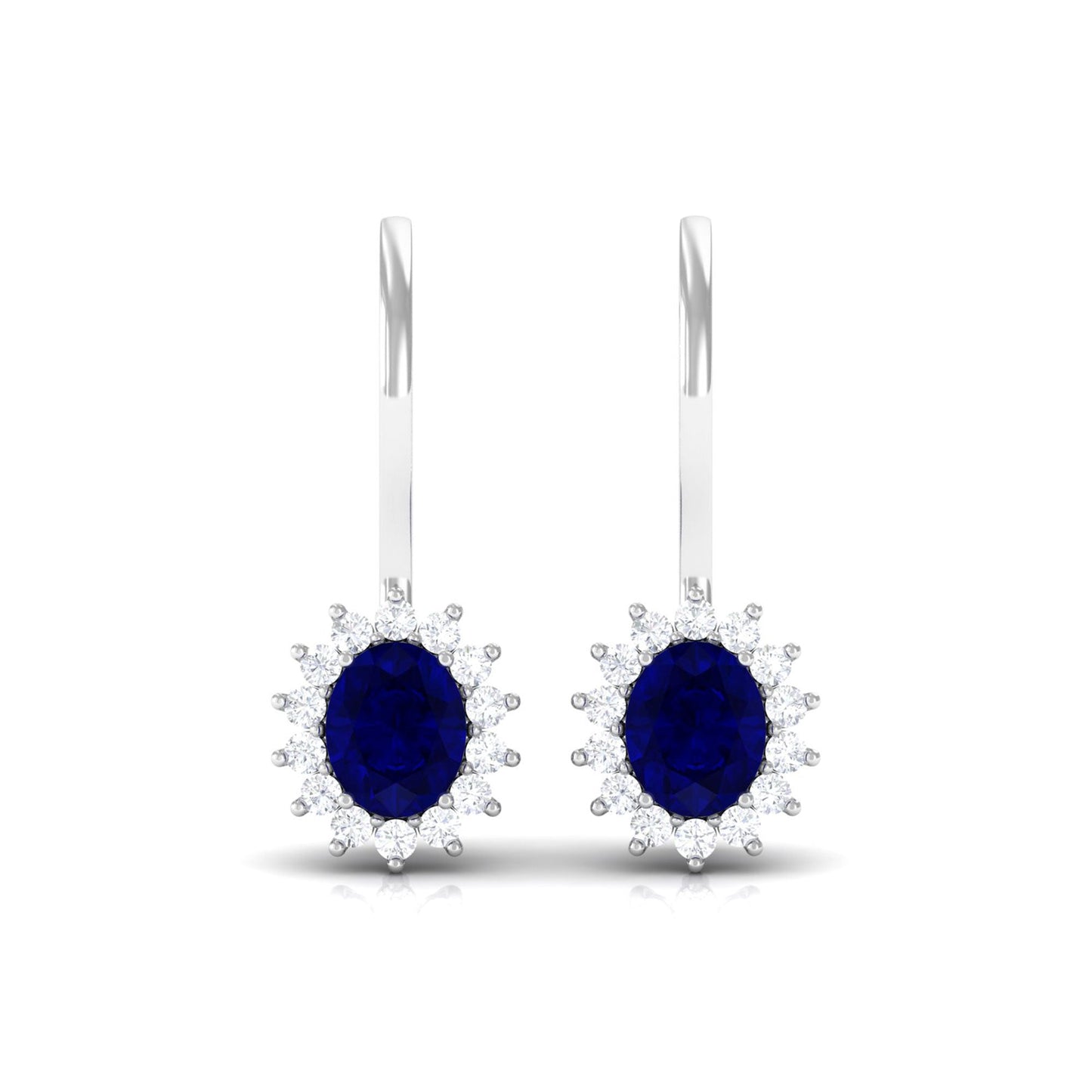 1.25 CT Oval Blue Sapphire Drop Earrings with Diamond Halo