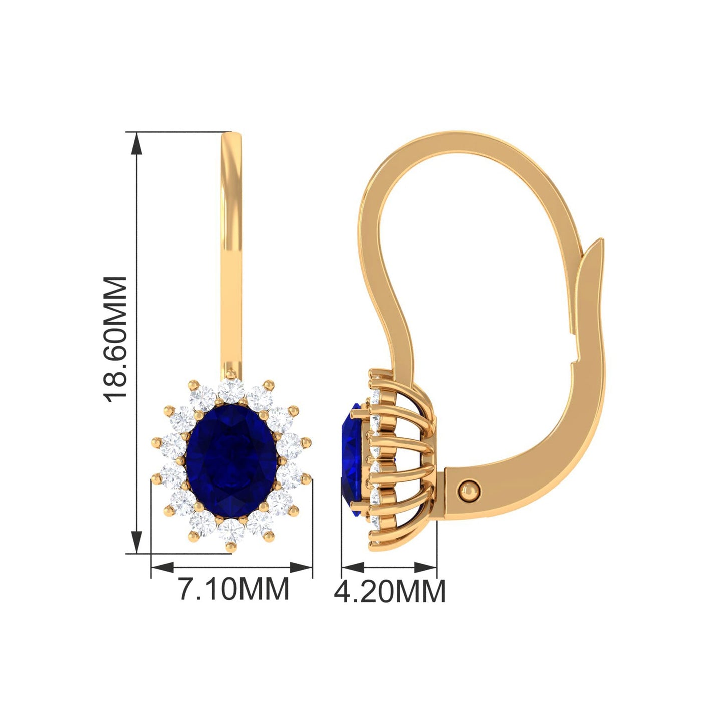 1.25 CT Oval Blue Sapphire Drop Earrings with Diamond Halo