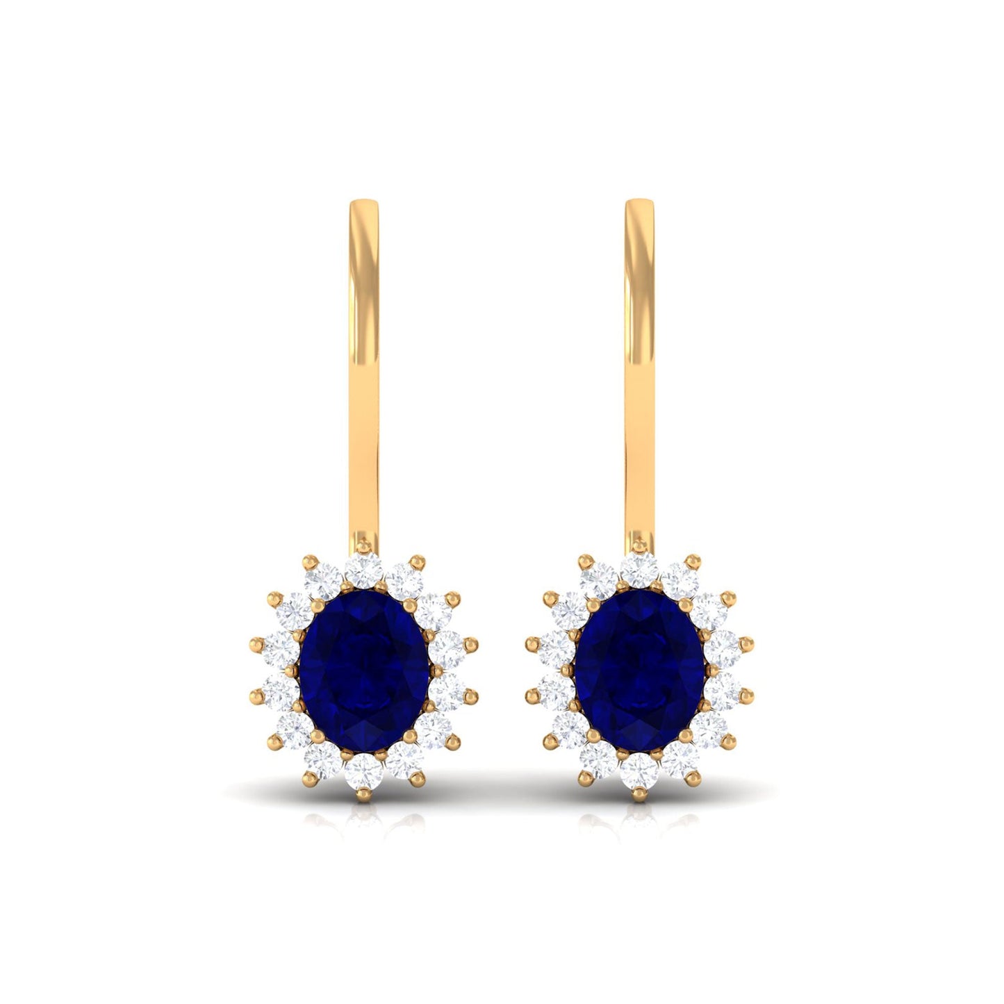 1.25 CT Oval Blue Sapphire Drop Earrings with Diamond Halo
