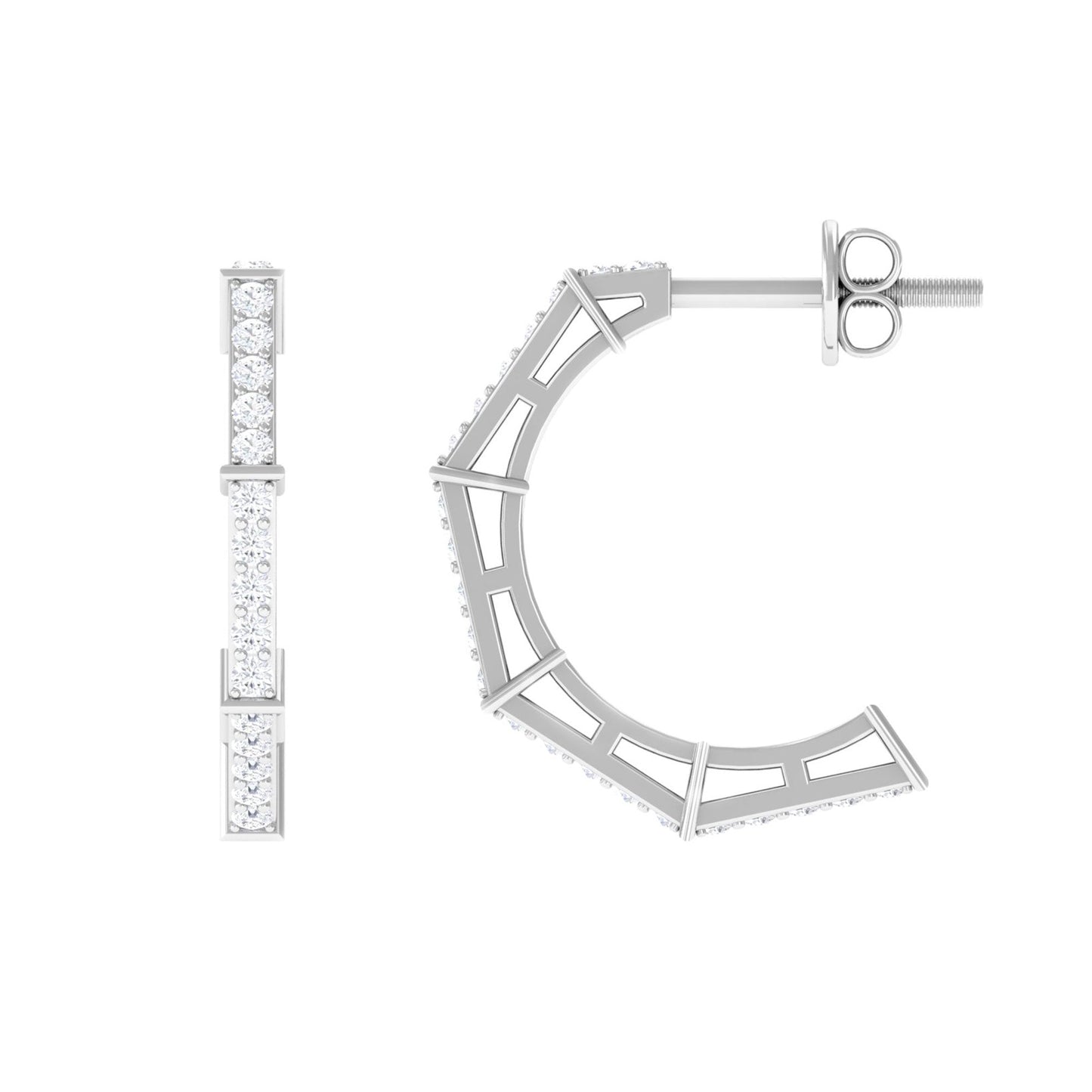 1/2 CT Pave Set Diamond Half Hoop Earrings