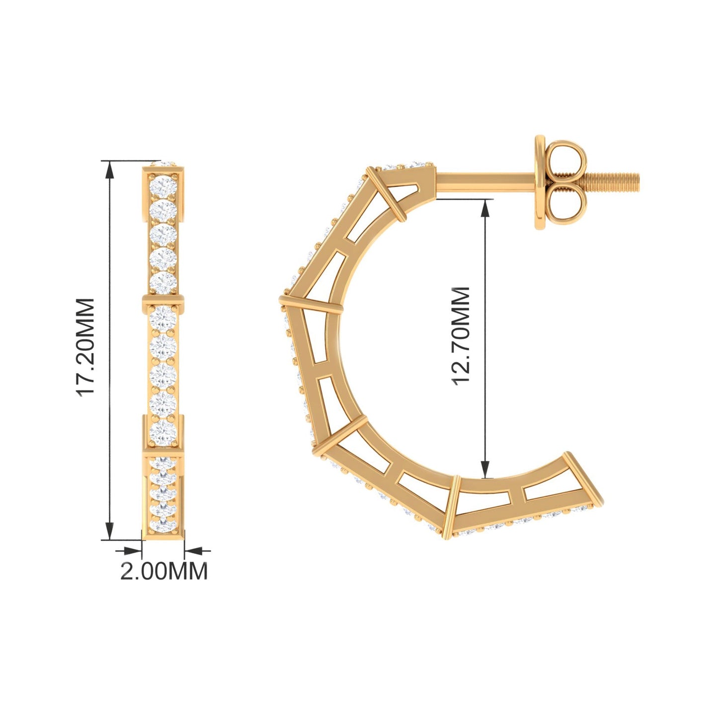 1/2 CT Pave Set Diamond Half Hoop Earrings